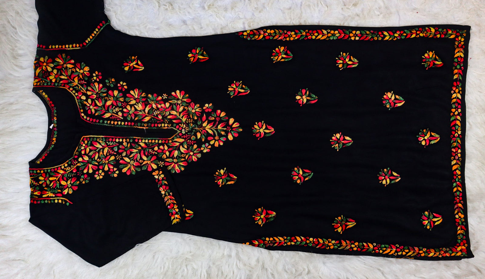 Black Multi Coloured Long Rayon Kurta