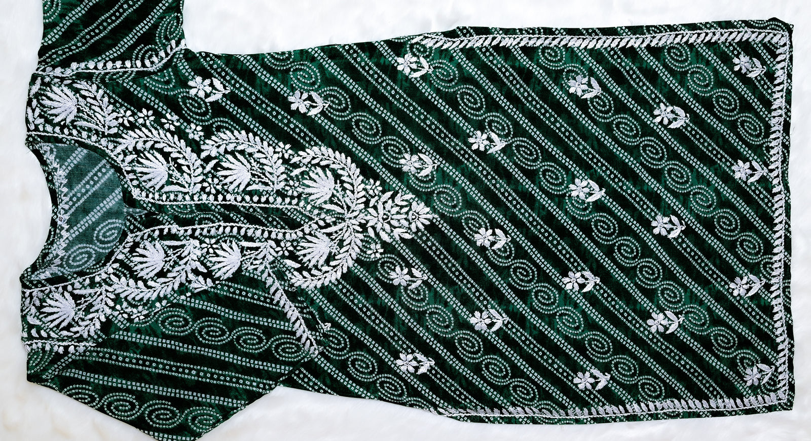Emerald Green Long Printed Rayon Kurta