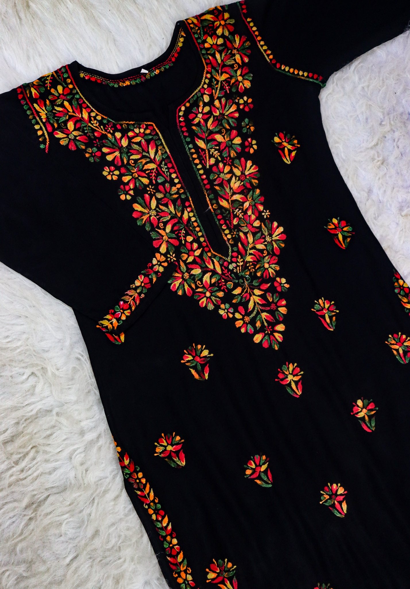 Black Multi Coloured Long Rayon Kurta