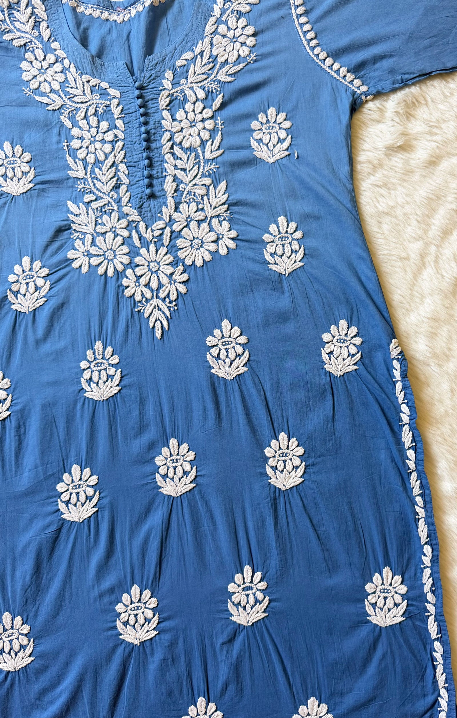 Ayra Blue Pure Cotton Chikankari Kurti
