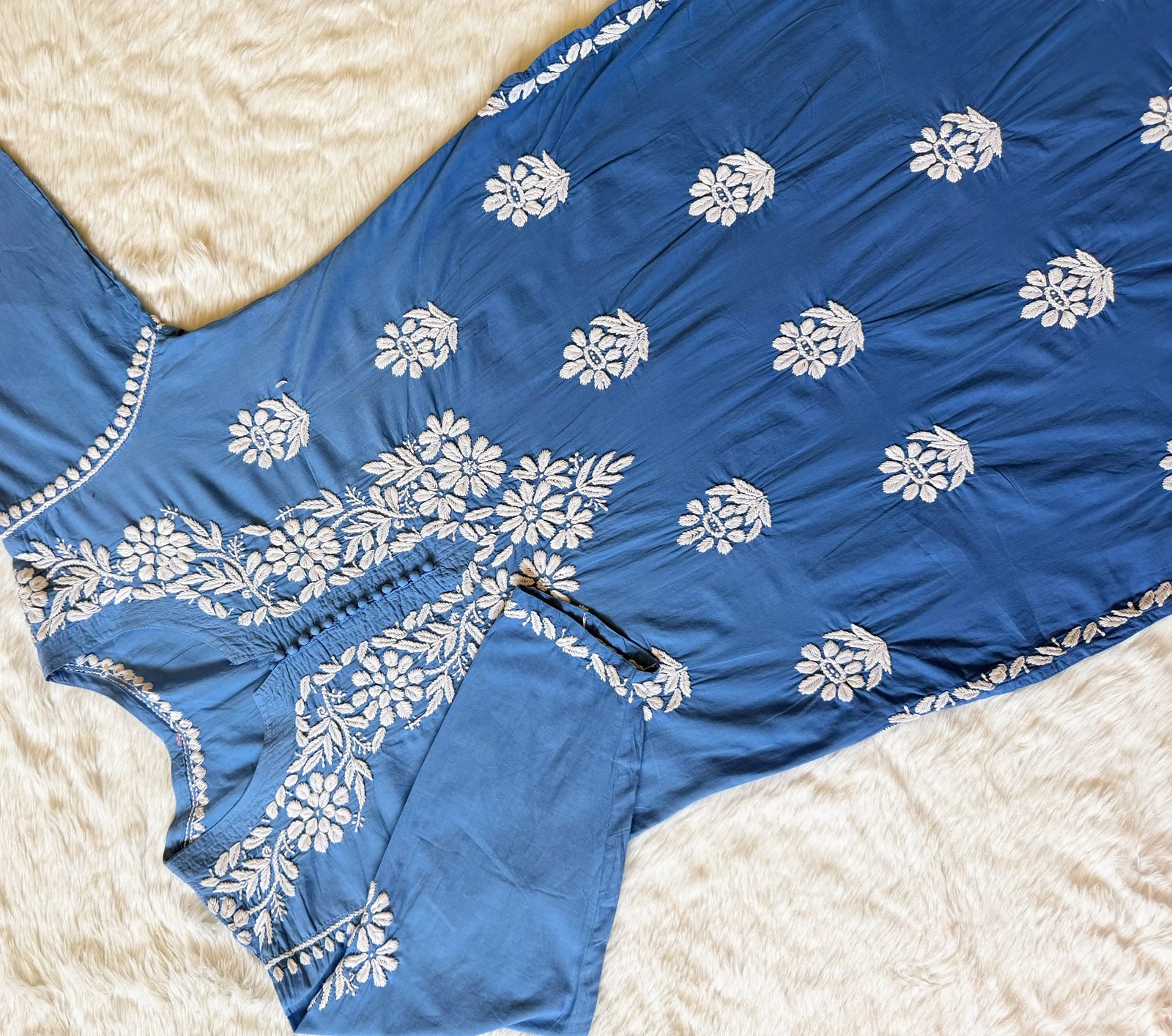 Ayra Blue Pure Cotton Chikankari Kurti