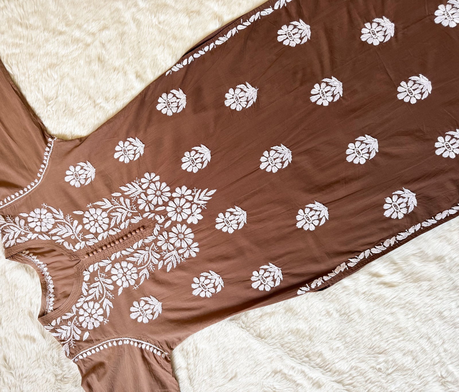 Ayra Coffee Pure Cotton Chikankari Kurti