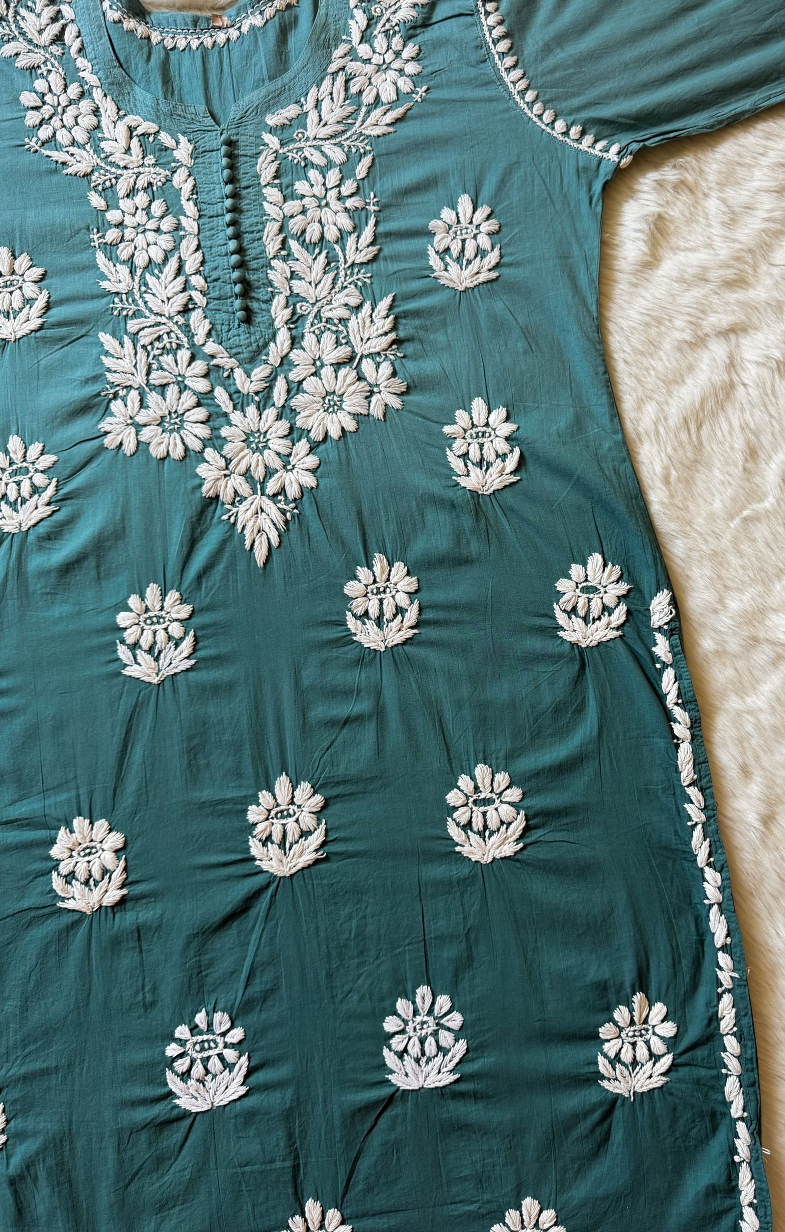 Ayra Misty Teal Pure Cotton Chikankari Kurti