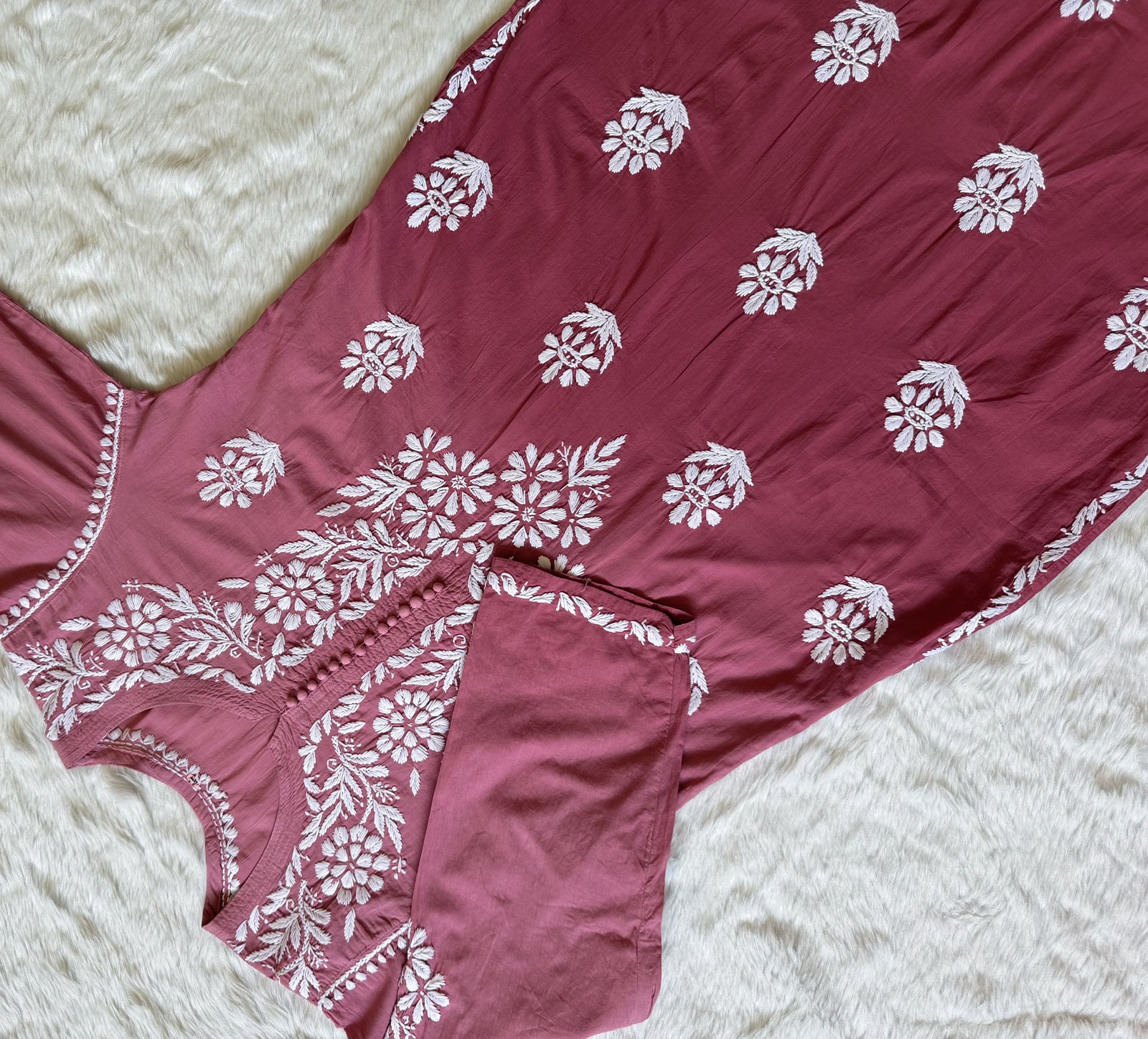 Ayra Rose Pink Pure Cotton Chikankari Kurti