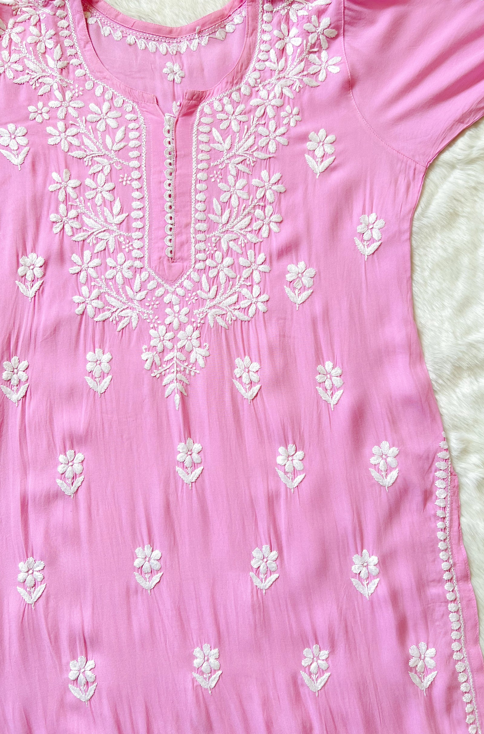 Baby Pink Lace Modal Kurta Palazzo Set