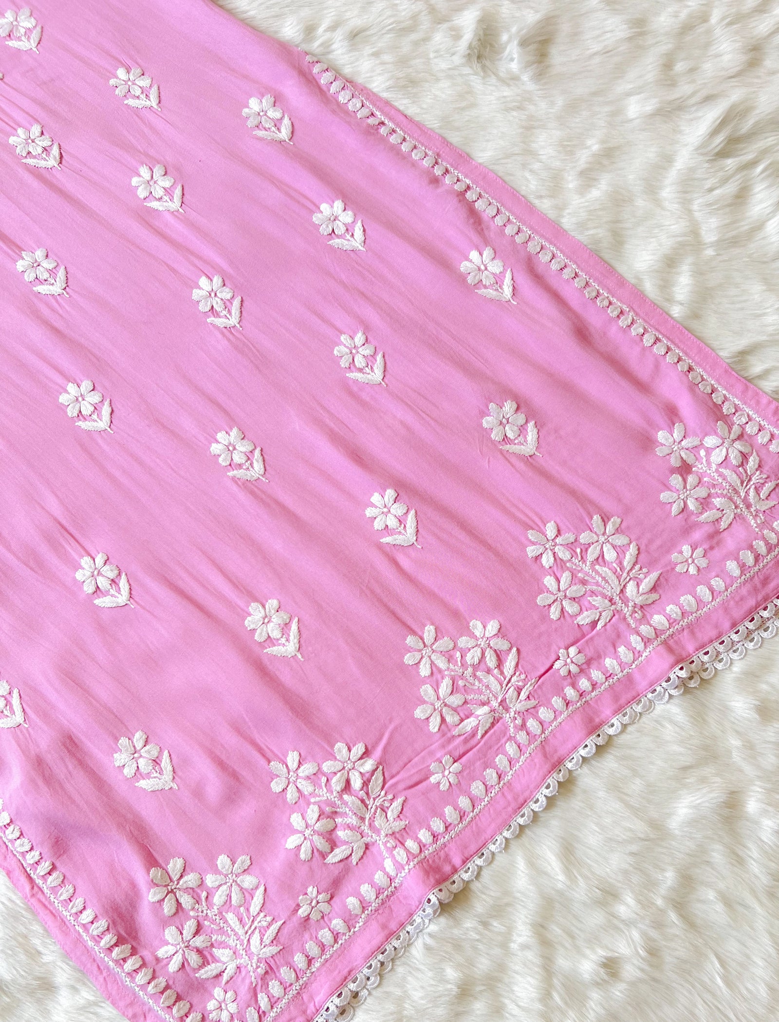 Baby Pink Lace Modal Kurta Palazzo Set