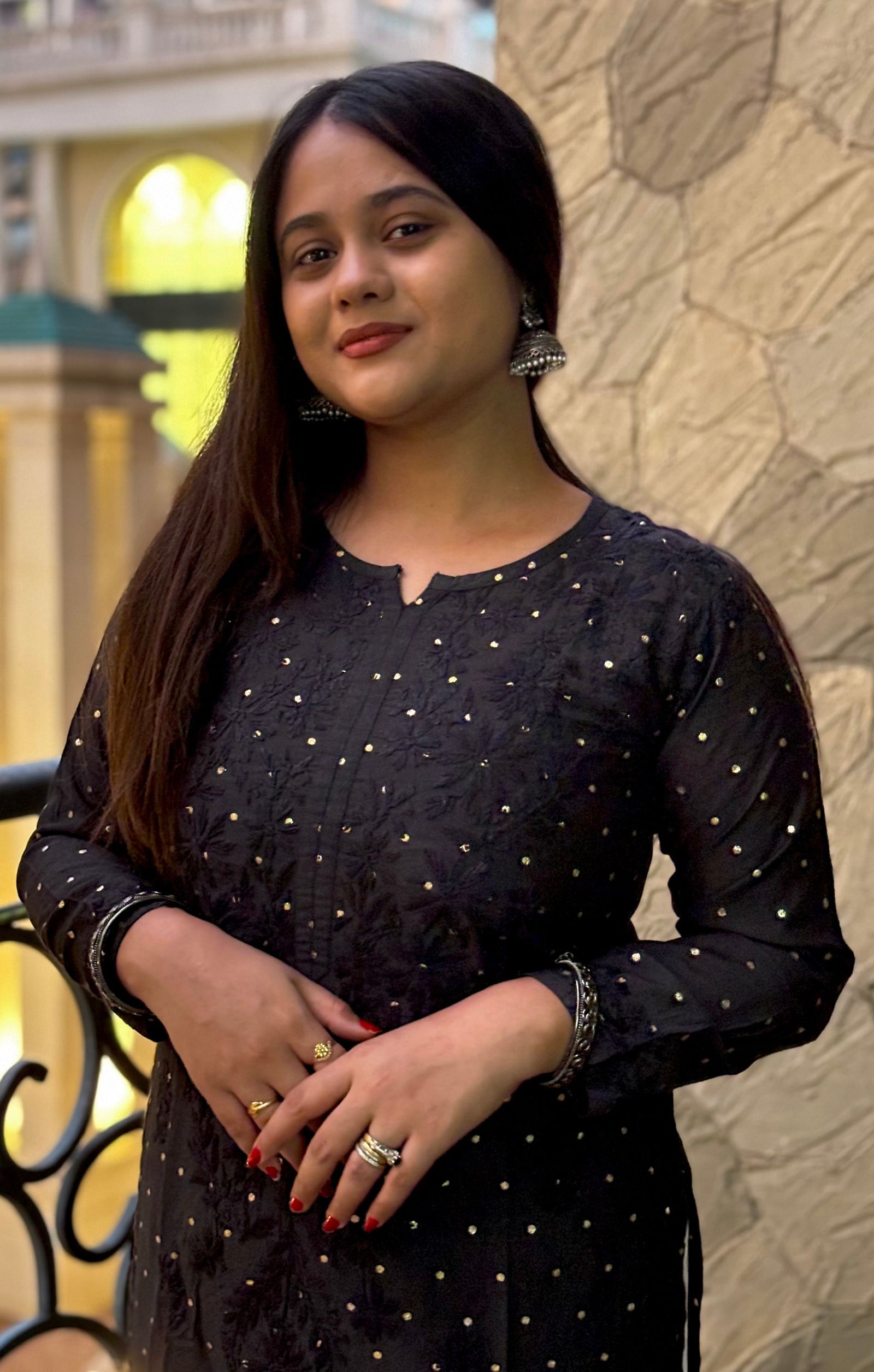 Black Chanderi Banarasi Kurta