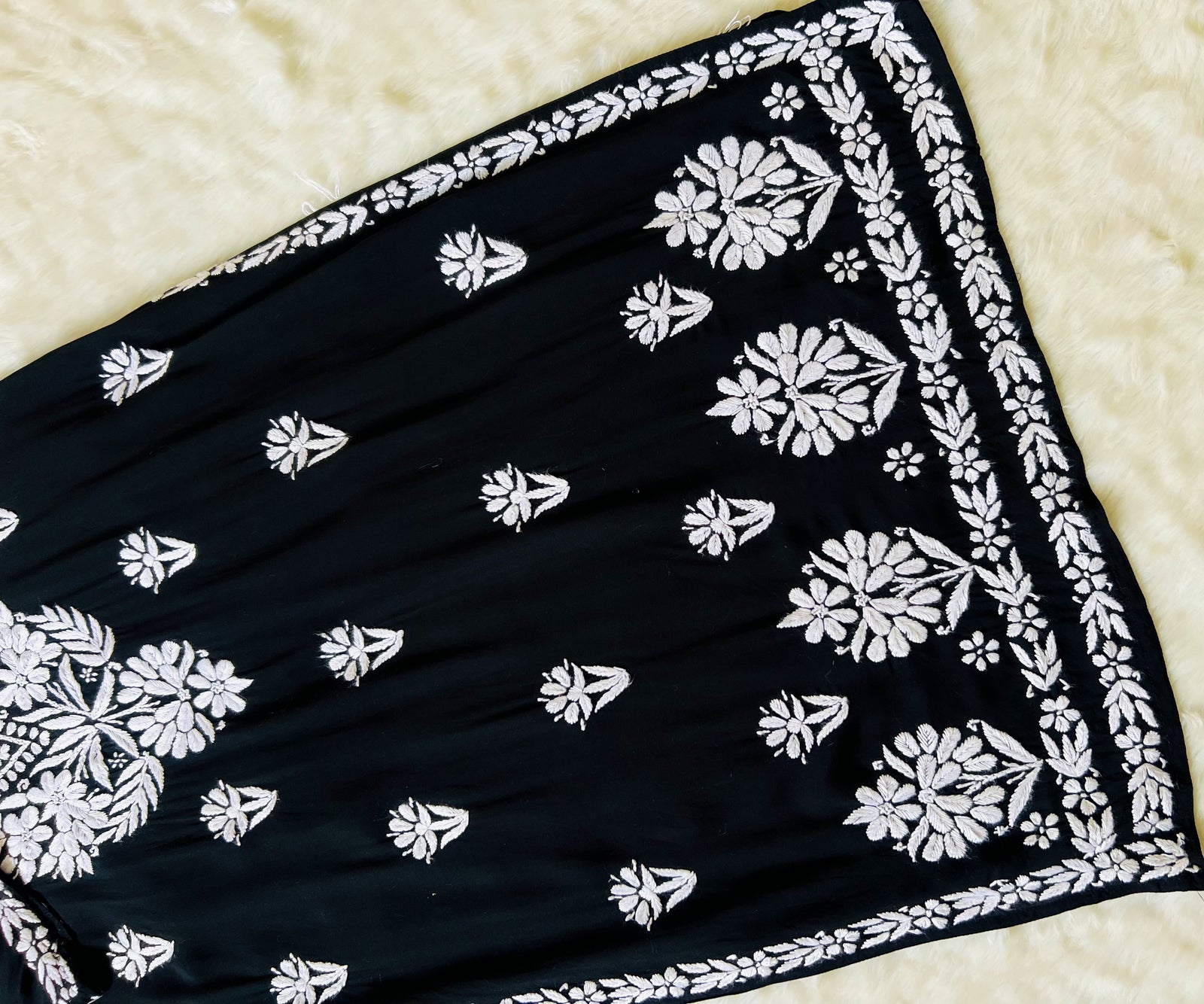 Black Long Modal Kurta with White Chikankari