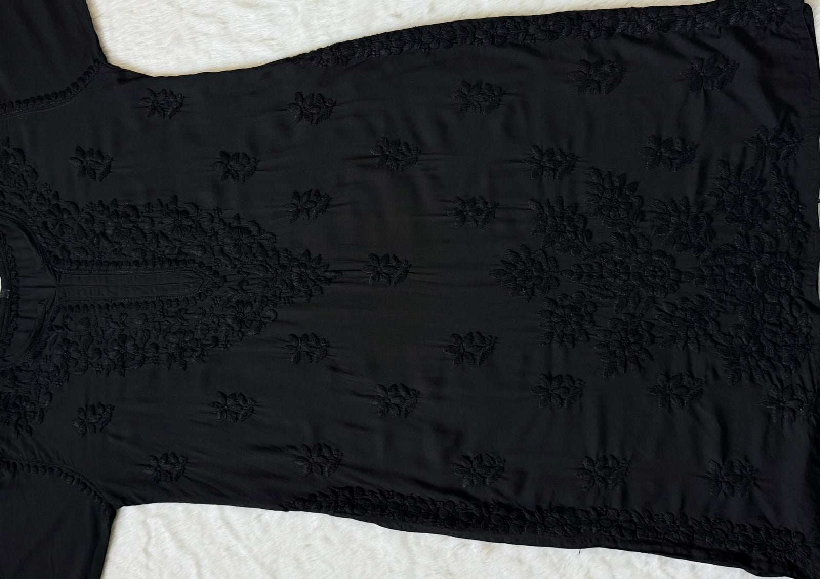 Black Modal Kurta Bottom Set with Self Chikankari Handwork