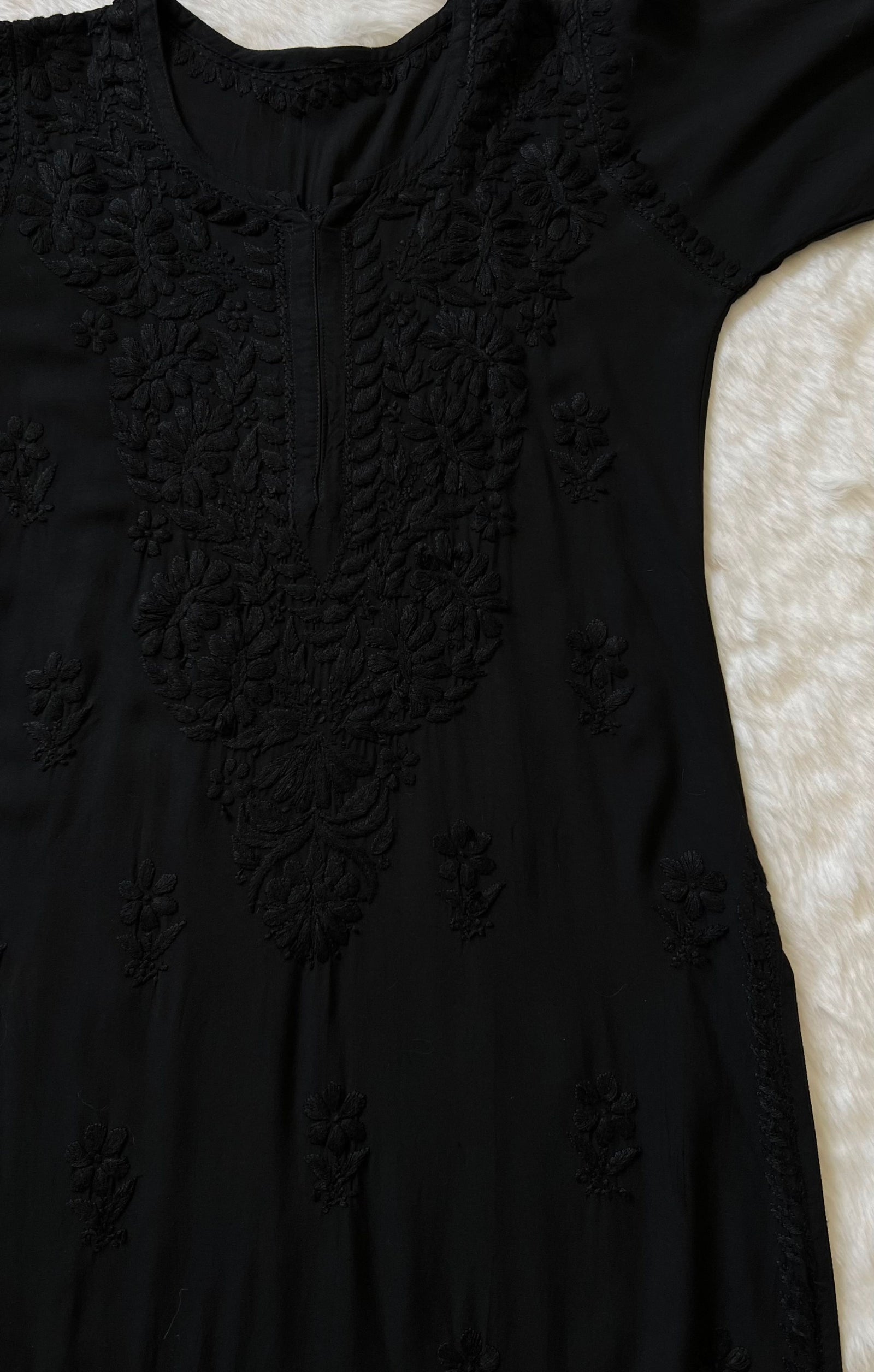 Black Rayon Kurta with Self Chikankari Handwork