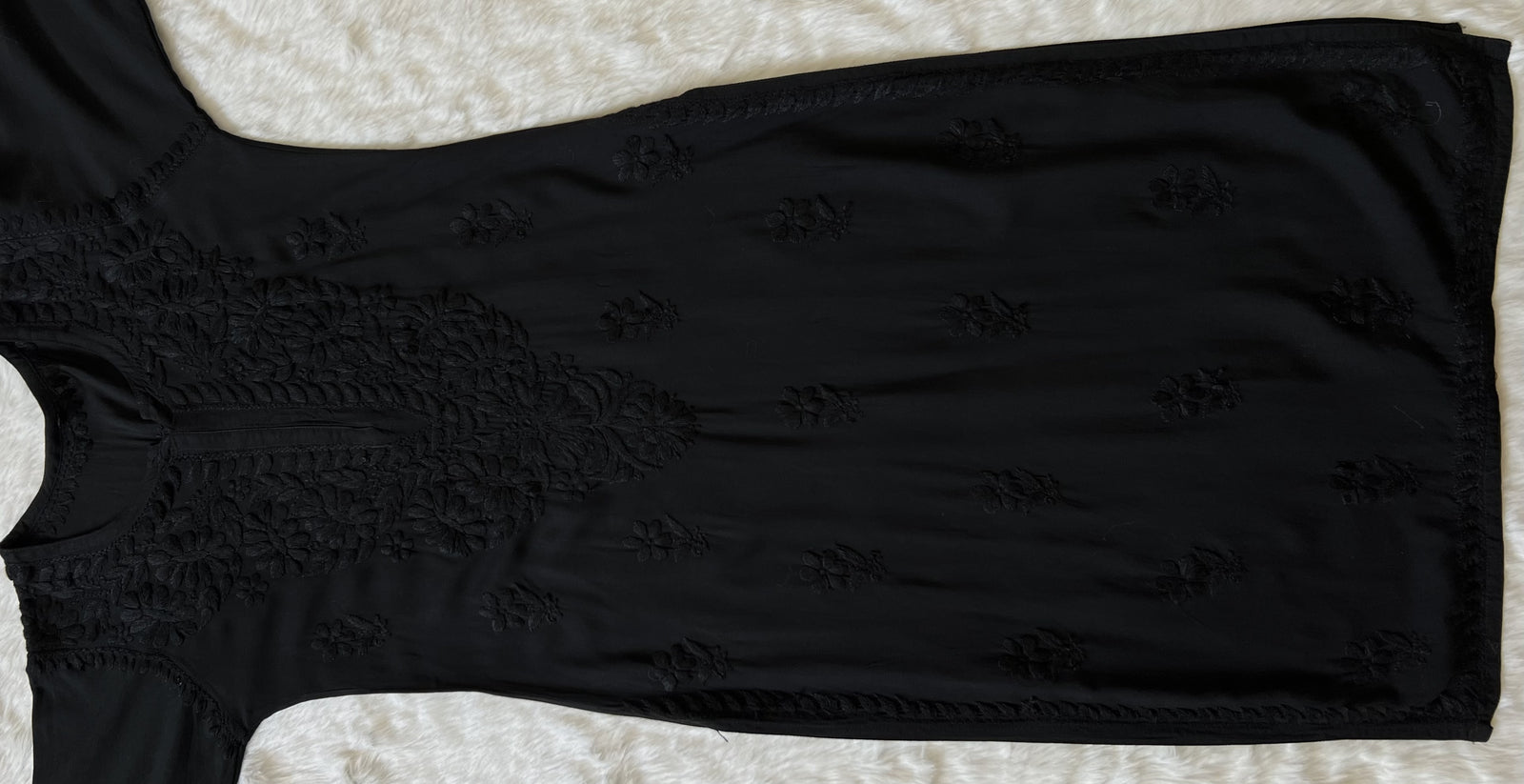 Black Rayon Kurta with Self Chikankari Handwork