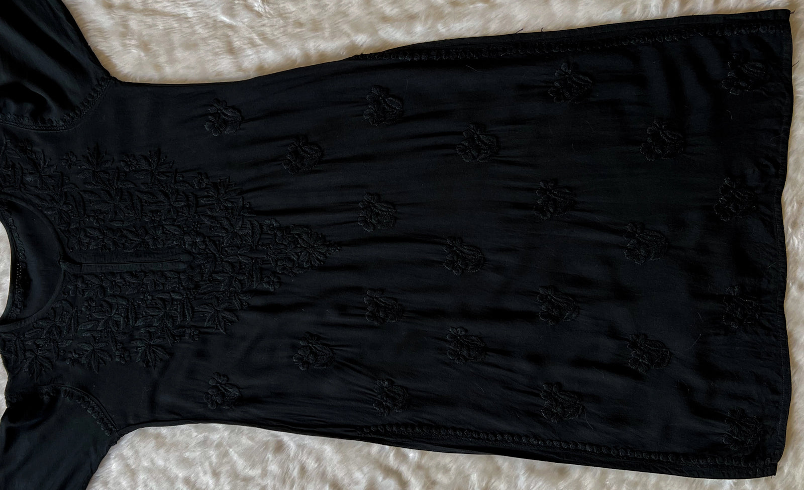 Black Rayon Kurta with Self Chikankari Handwork.