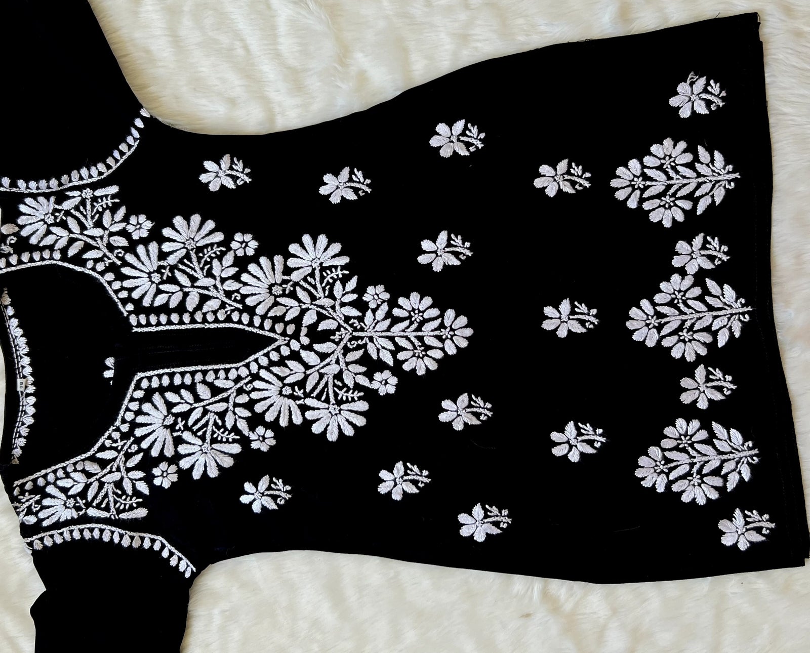 Black Short Rayon Kurta with White Chikankari