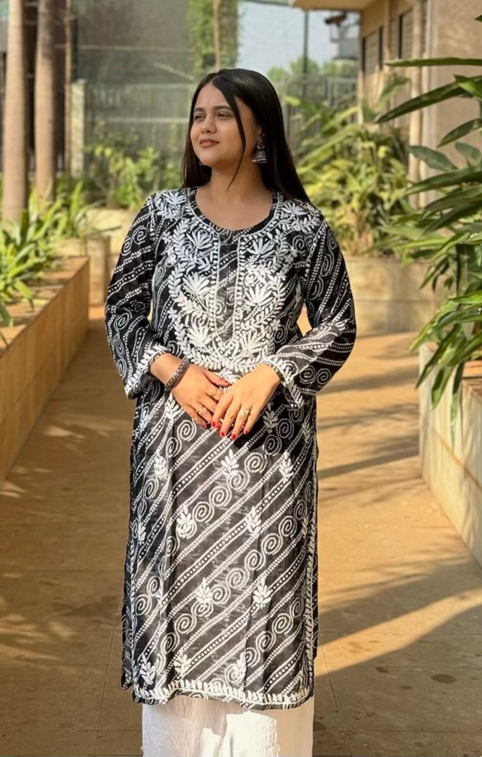 Black Long Printed Rayon Kurta