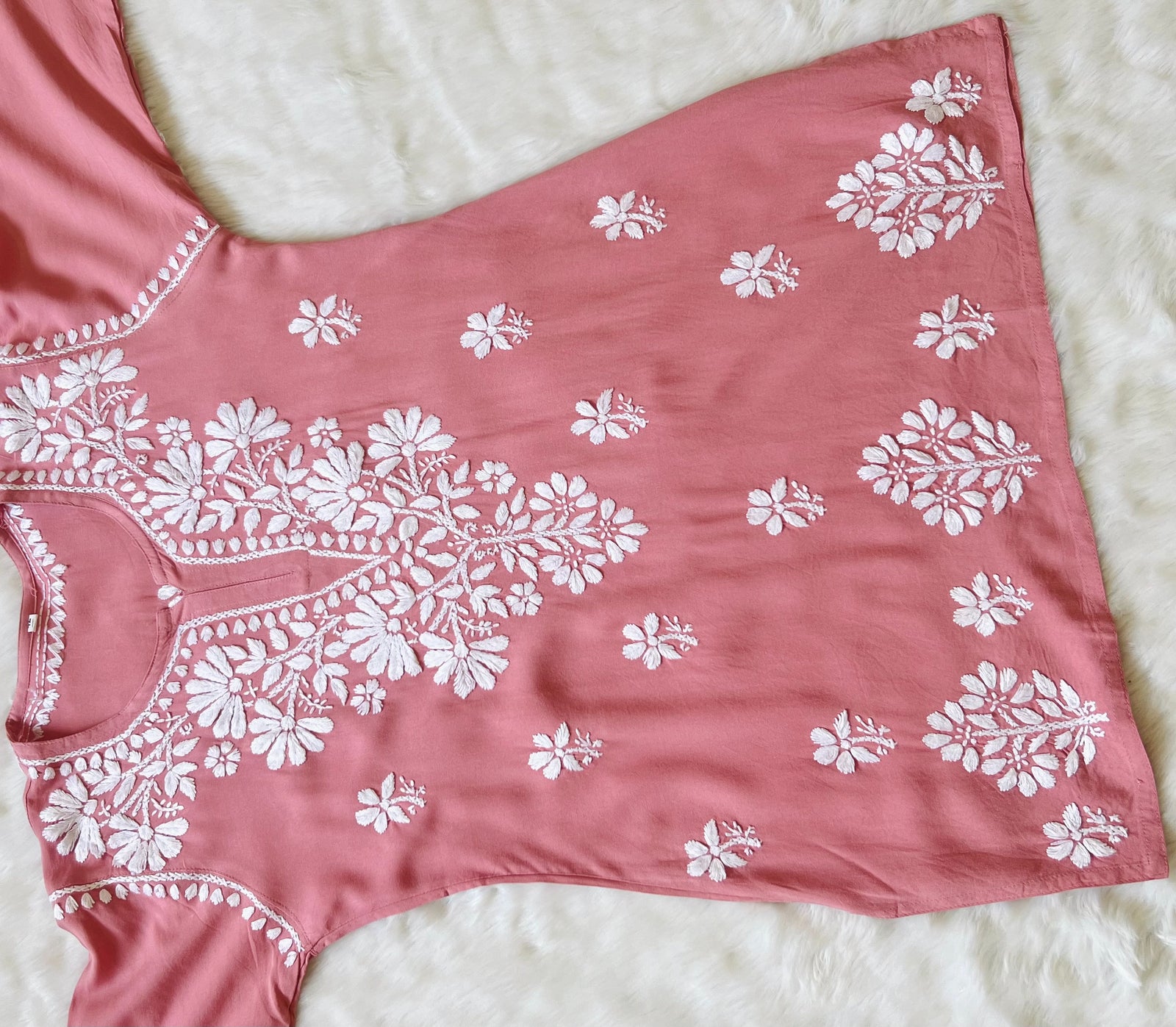 Blush Pink Rayon Kurta with White Chikankari