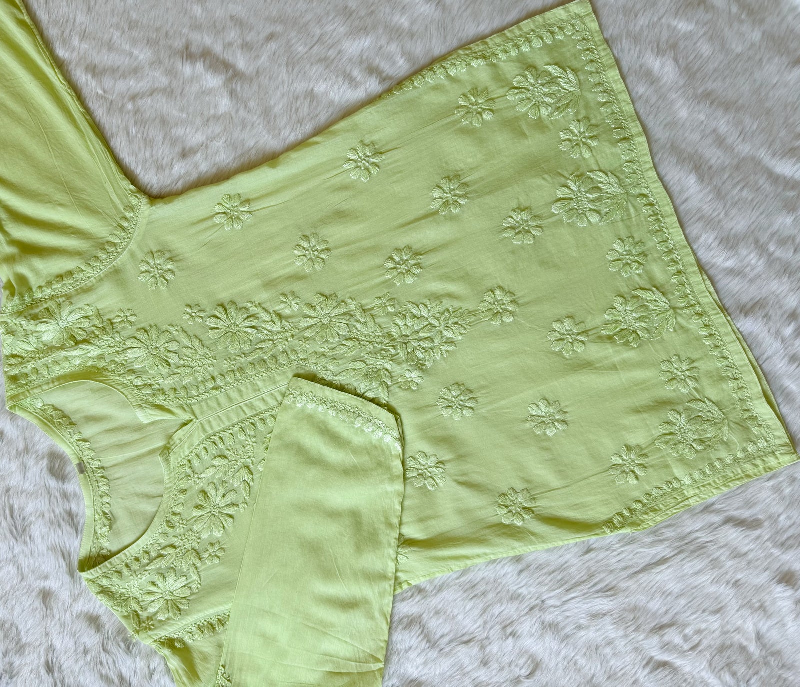 Falak Lime Mulmul Short Kurti with Chikankari Handwork