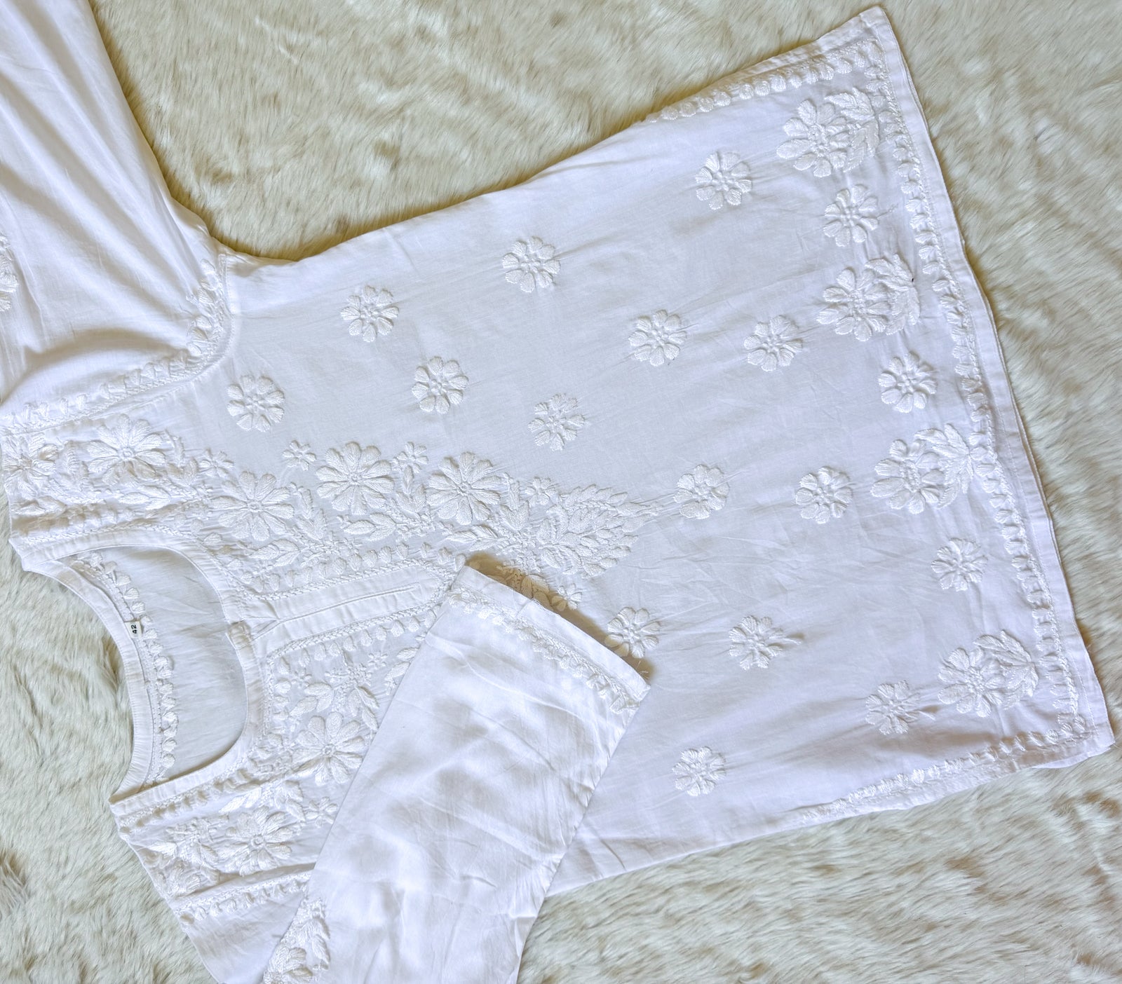 Falak White Mulmul Short Kurti with Chikankari Handwork
