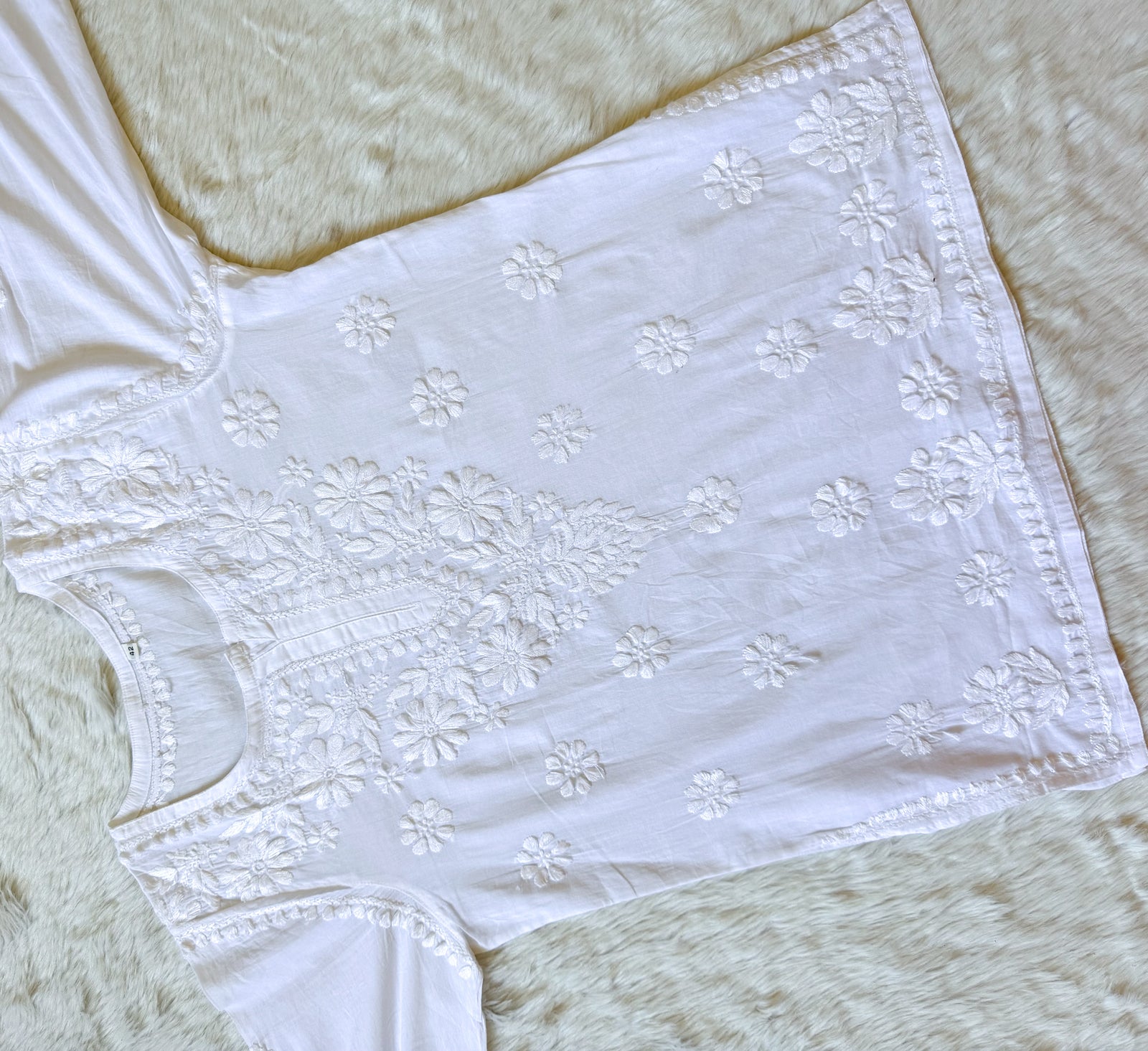 Falak White Mulmul Short Kurti with Chikankari Handwork