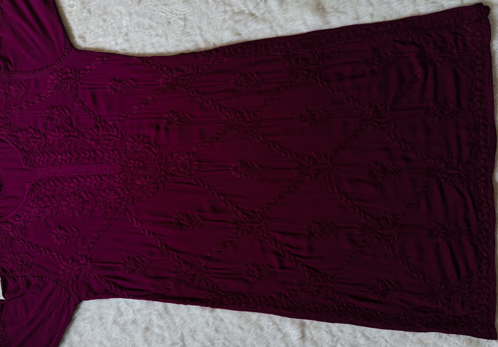 Farah Magenta Pure Modal Chikankari Kurti