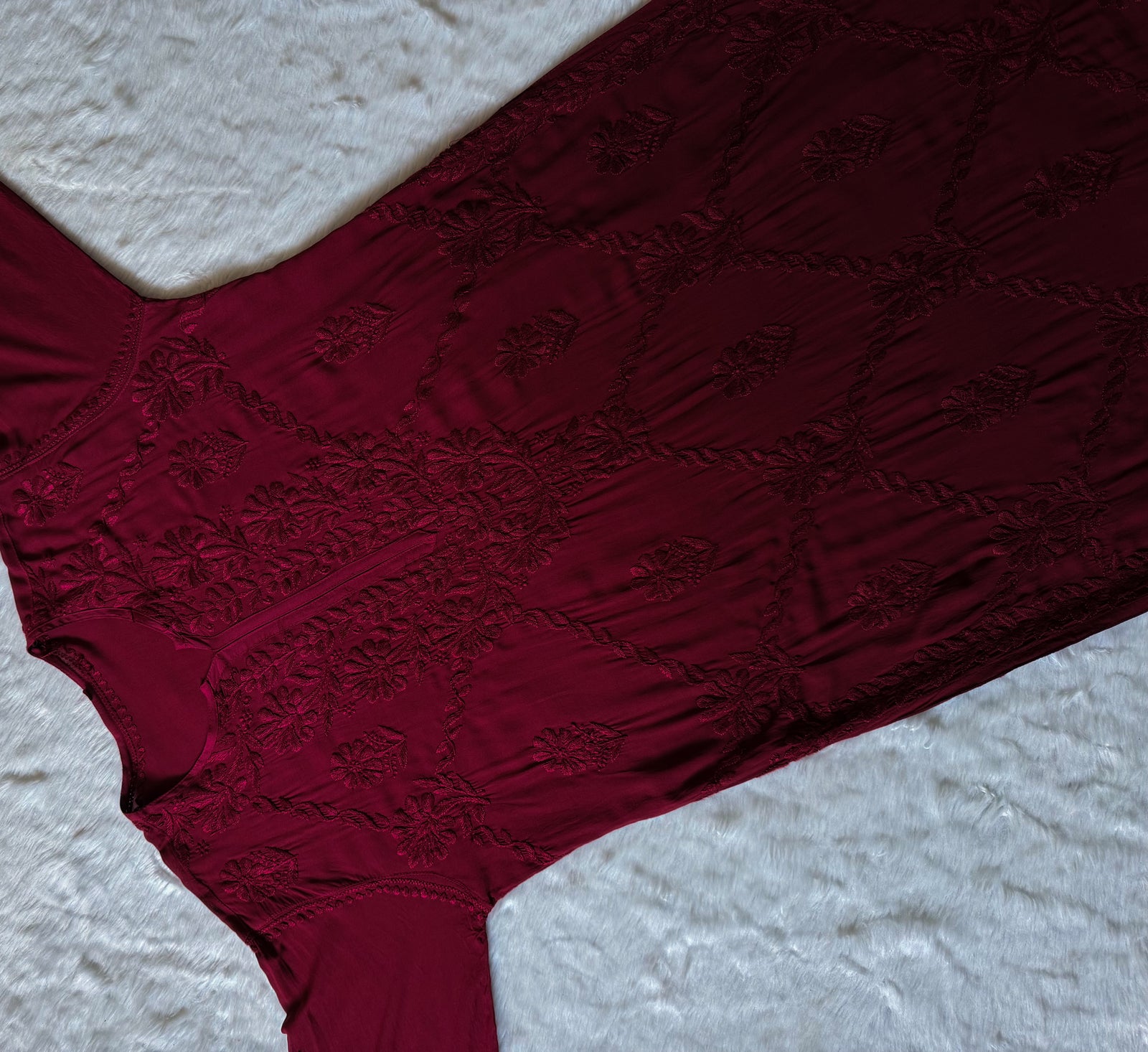 Farah Maroon Pure Modal Chikankari Kurti