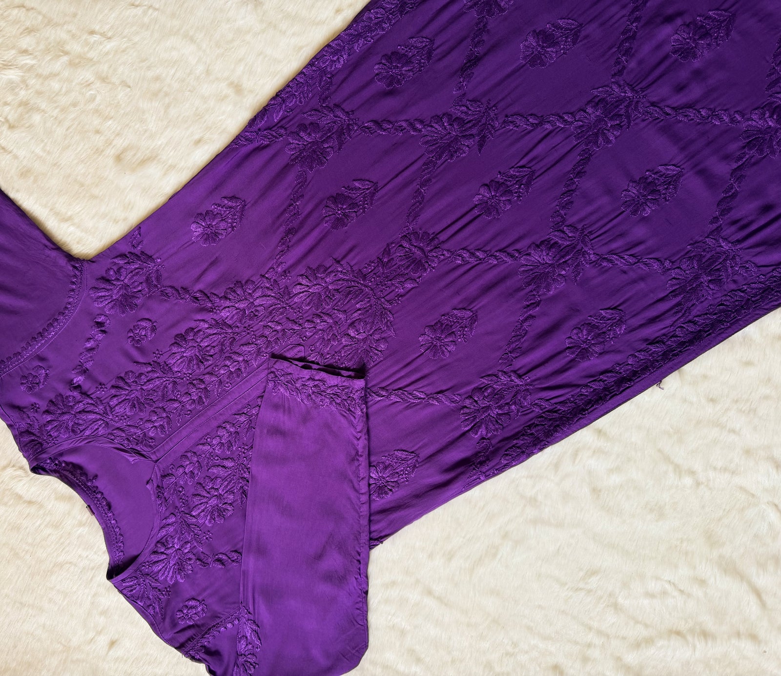 Farah Purple Pure Modal Chikankari Kurti