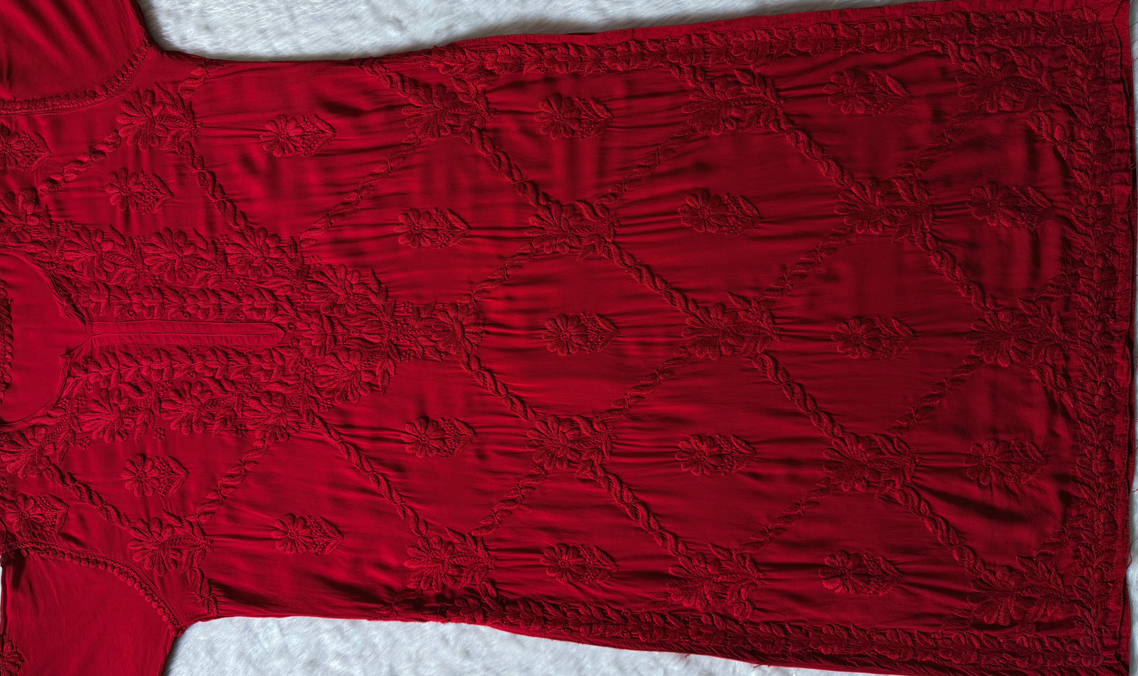 Farah Red Pure Modal Chikankari Kurti