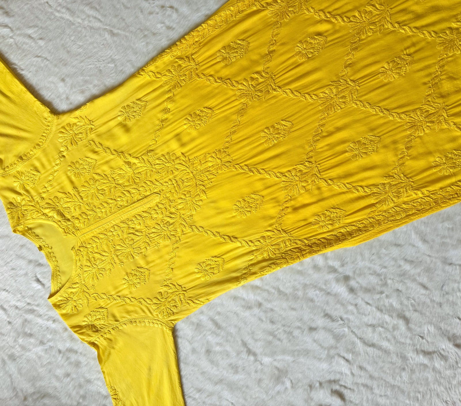 Farah Yellow Pure Modal Chikankari Kurti