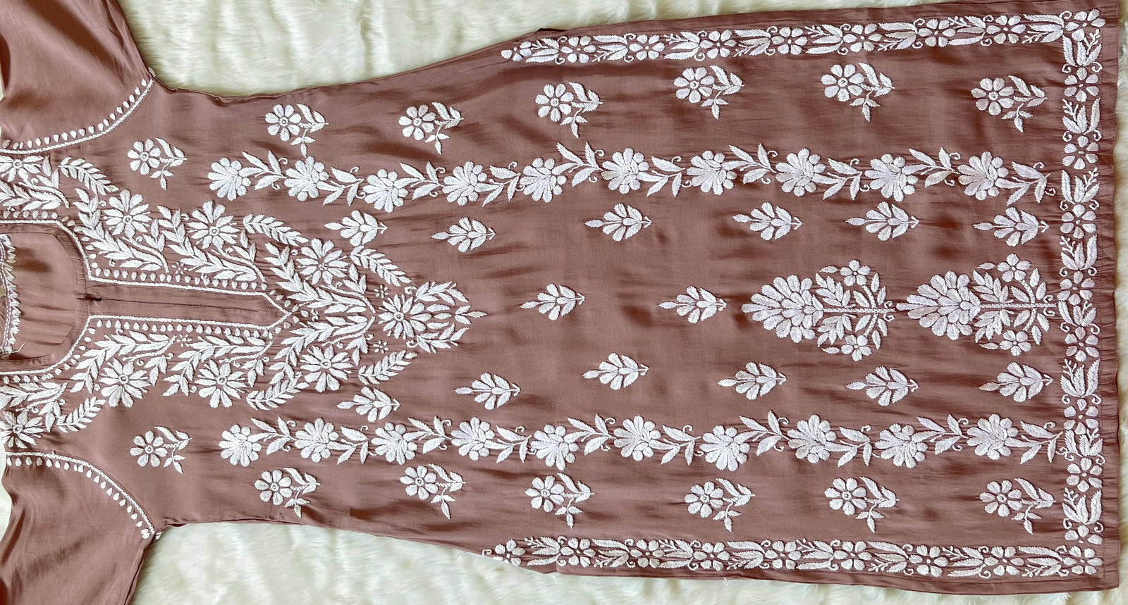 Fida Coffee Brown Muslin Long Kurta with Chikankari