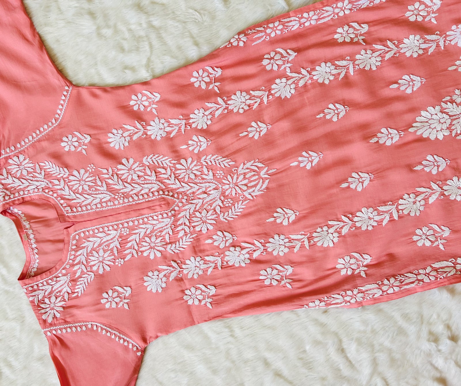 Fida Coral Muslin Long Kurta with Chikankari