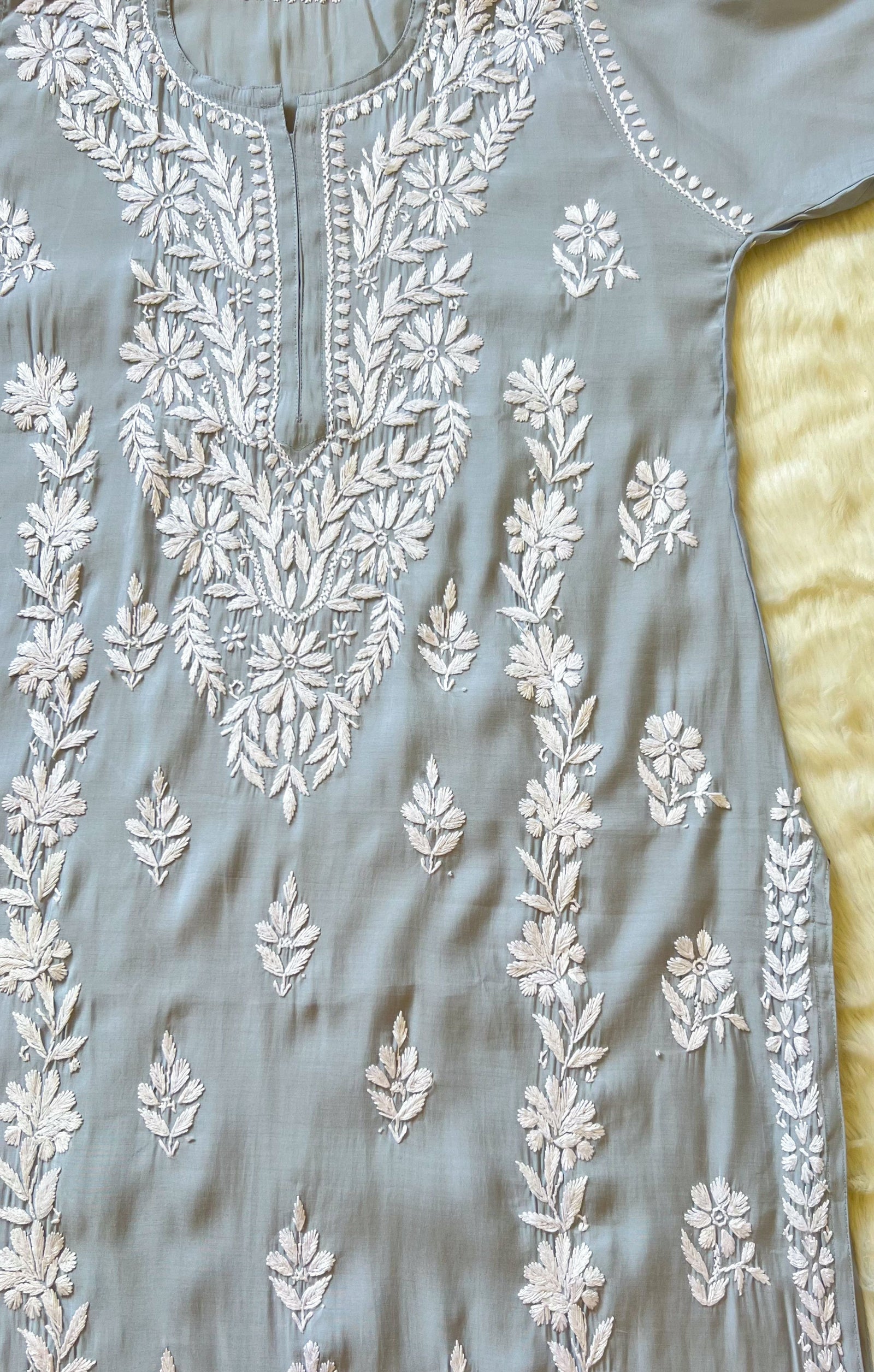 Fida Grey Muslin Long Kurta with Chikankari