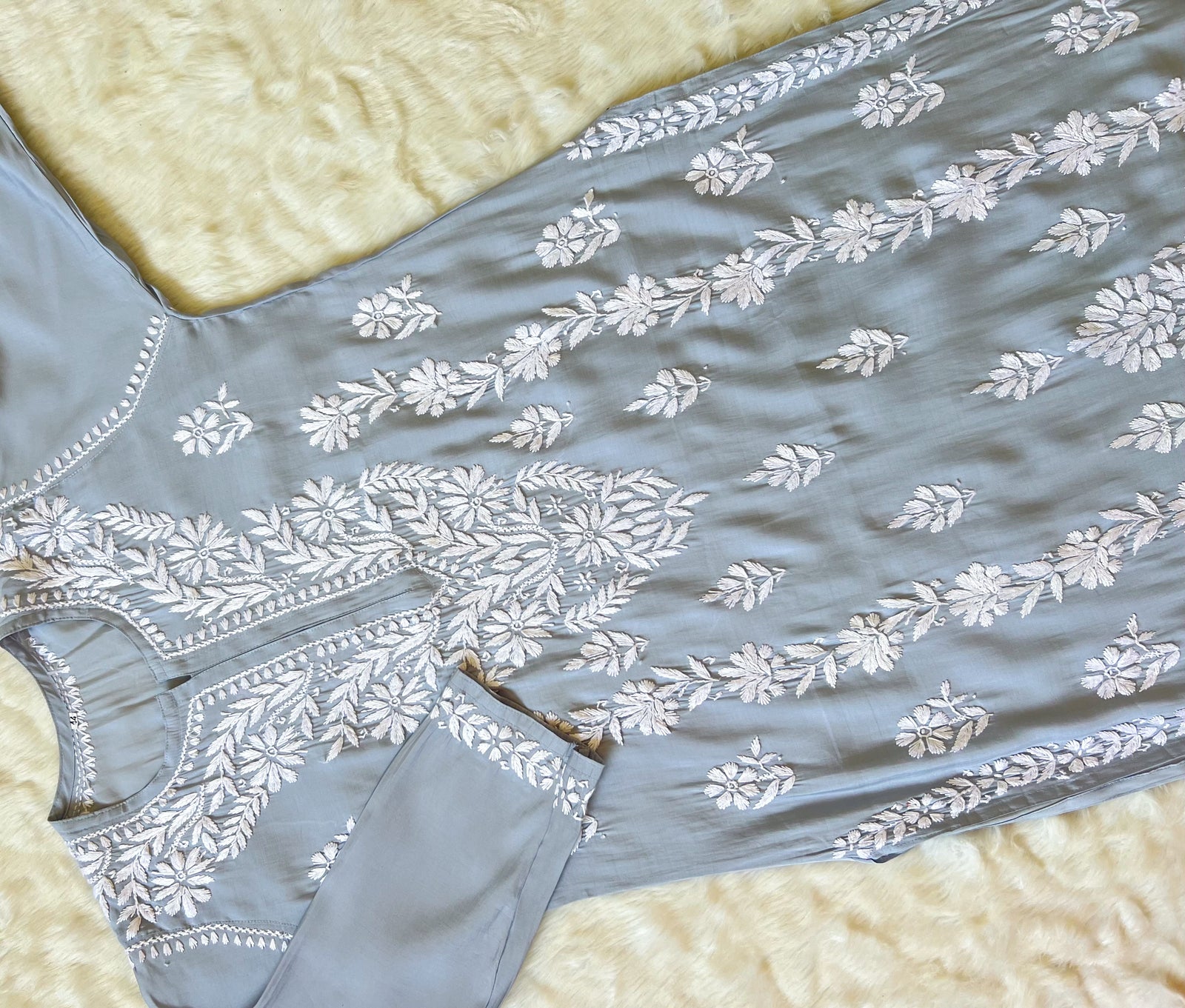 Fida Grey Muslin Long Kurta with Chikankari
