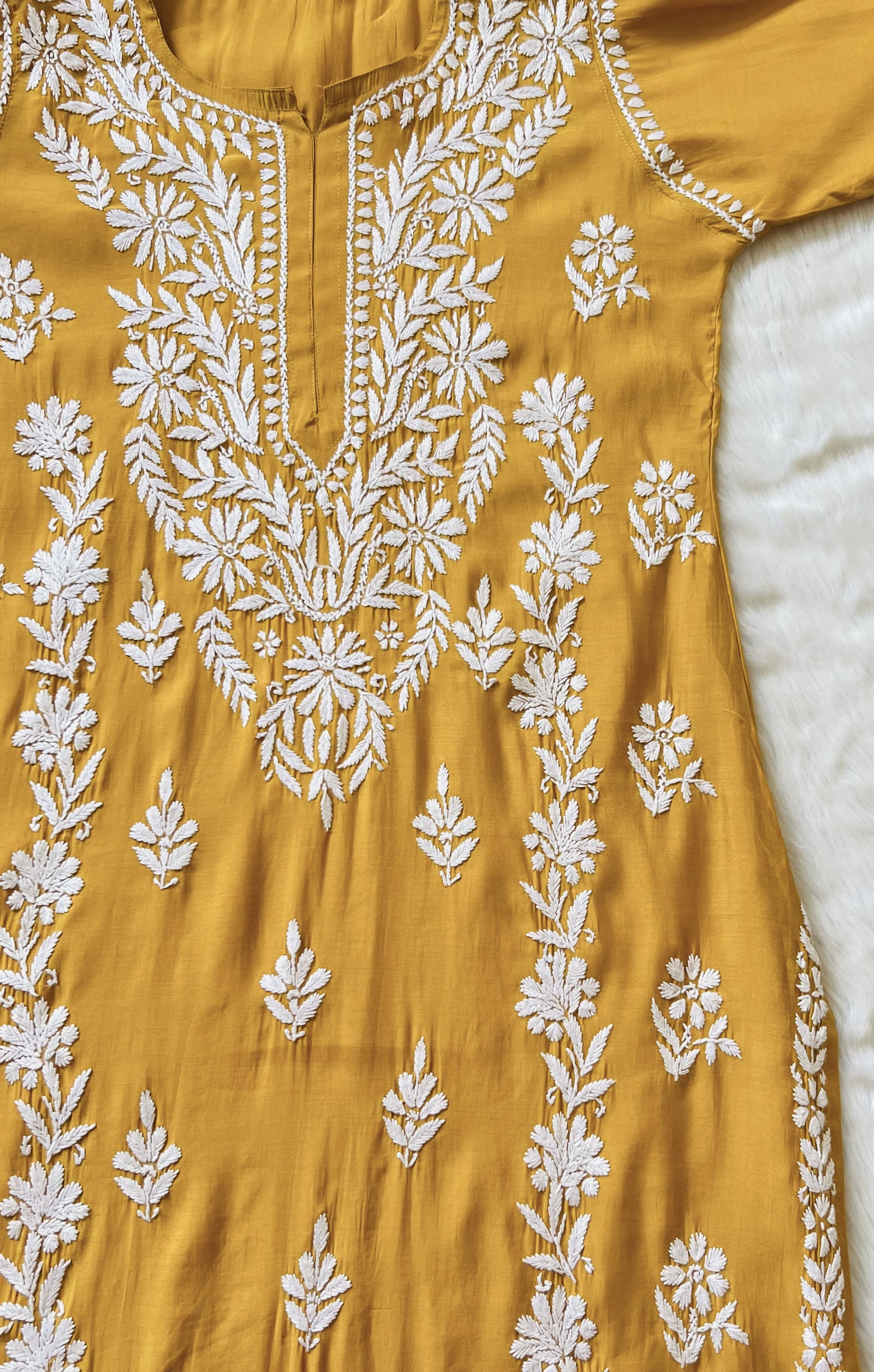 Fida Mustard Muslin Long Kurta with Chikankari
