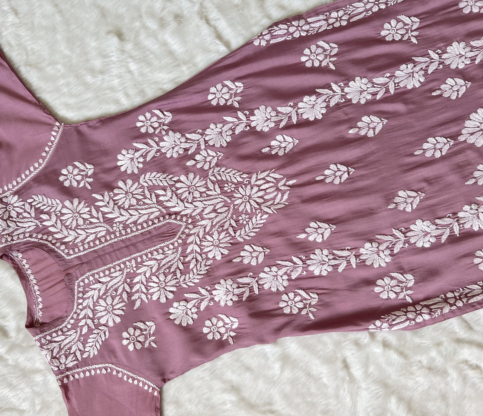 Fida Rose Pink Muslin Long Kurta with Chikankari