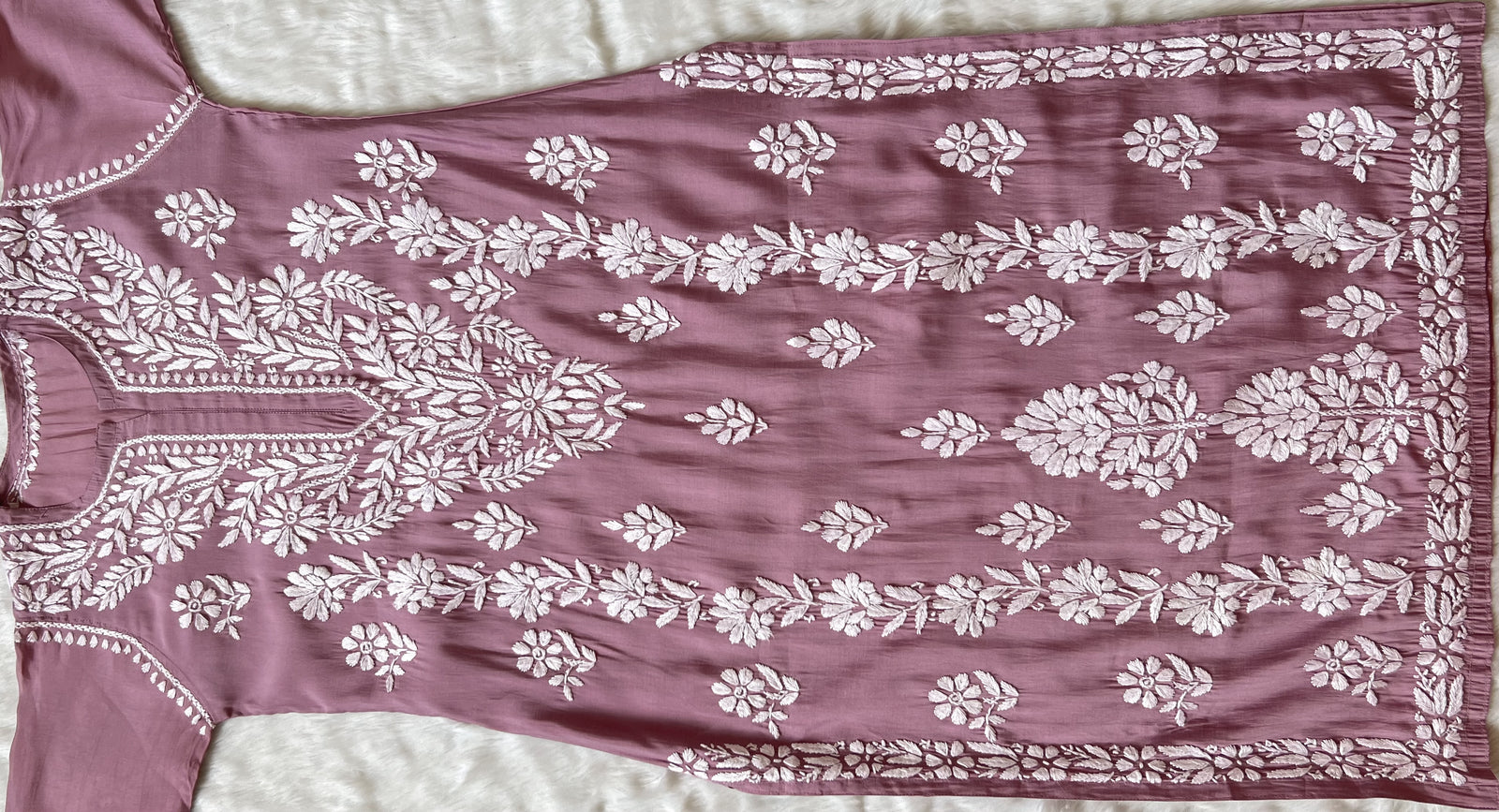 Fida Rose Pink Muslin Long Kurta with Chikankari