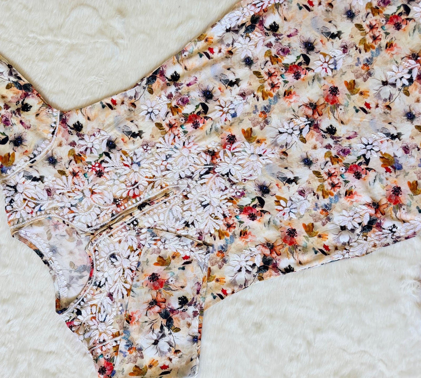 Fiza Cream Rayon Printed Chikankari Kurti