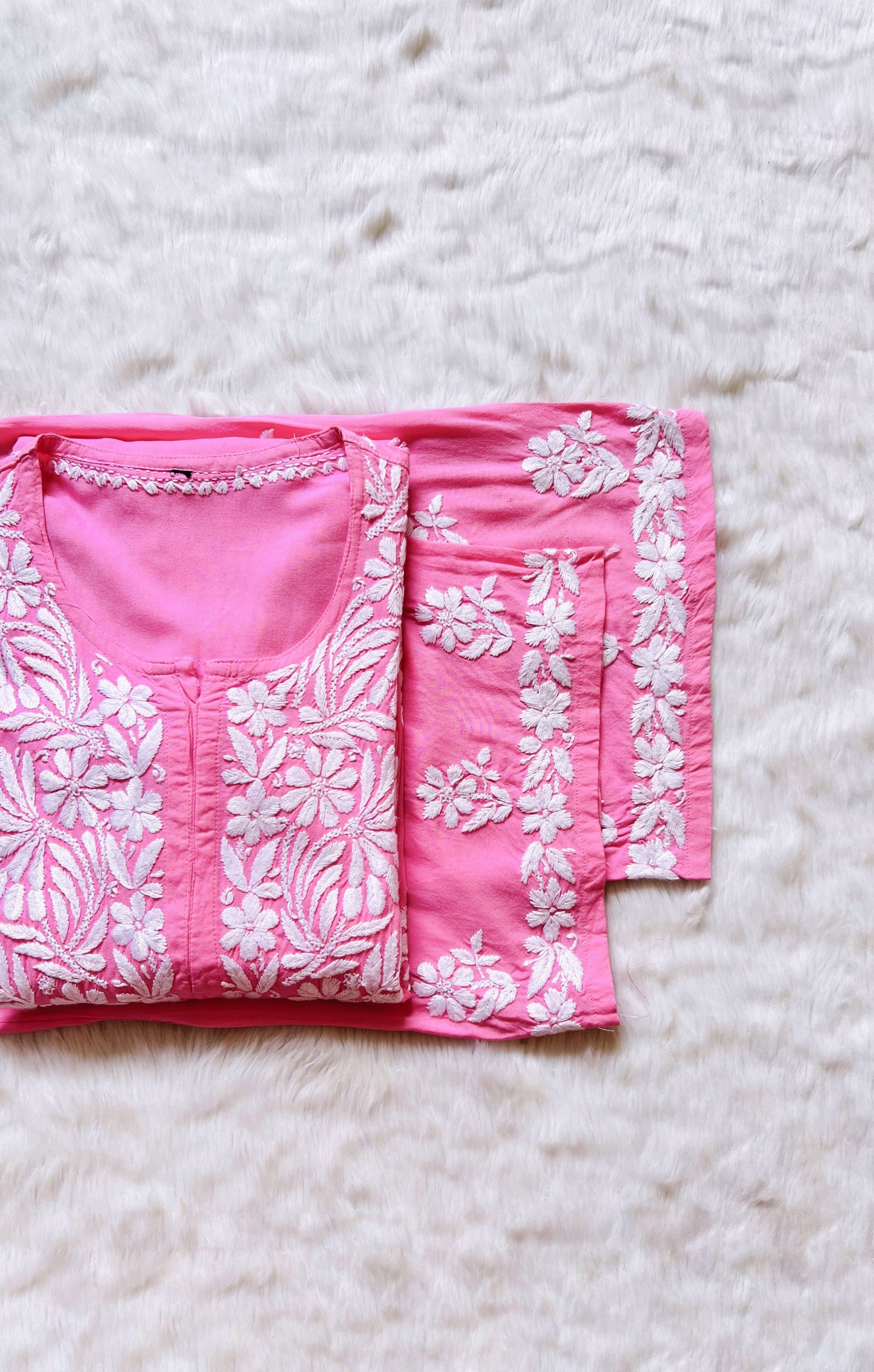 Fiza Light Pink Rayon Chikankari Kurta Set