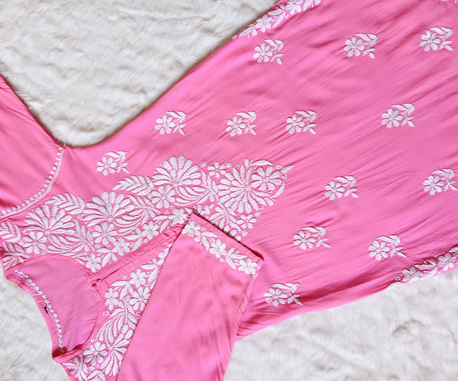 Fiza Light Pink Rayon Chikankari Kurta Set