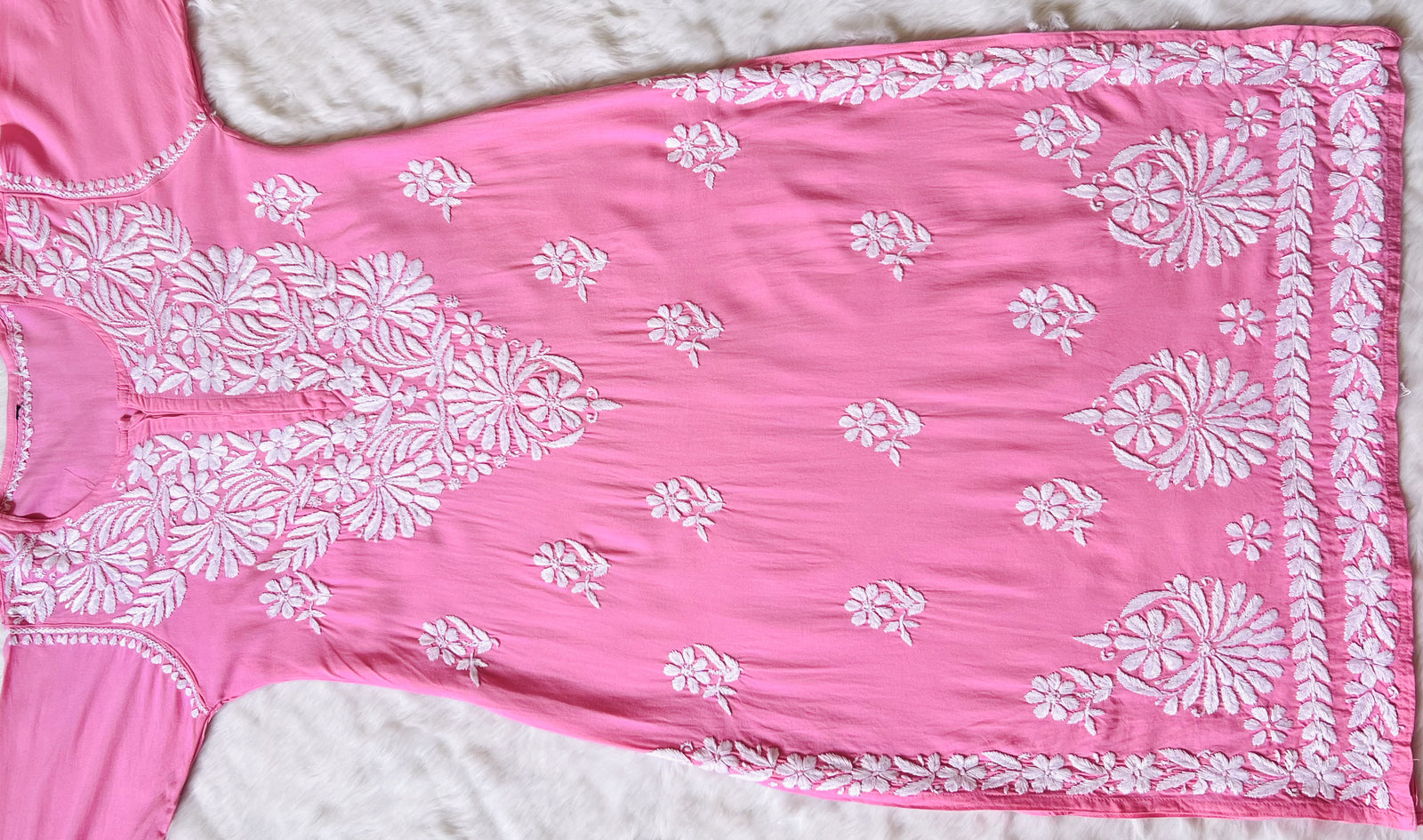 Fiza Light Pink Rayon Chikankari Kurta Set