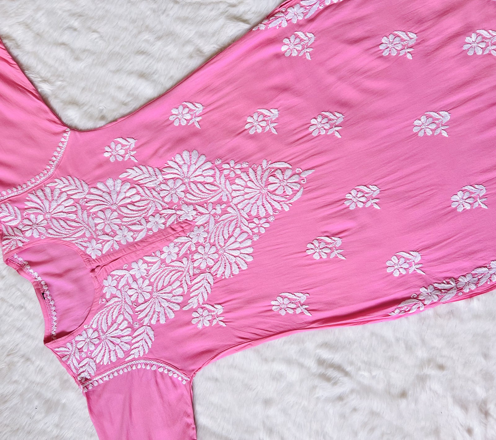 Fiza Light Pink Rayon Chikankari Kurta Set