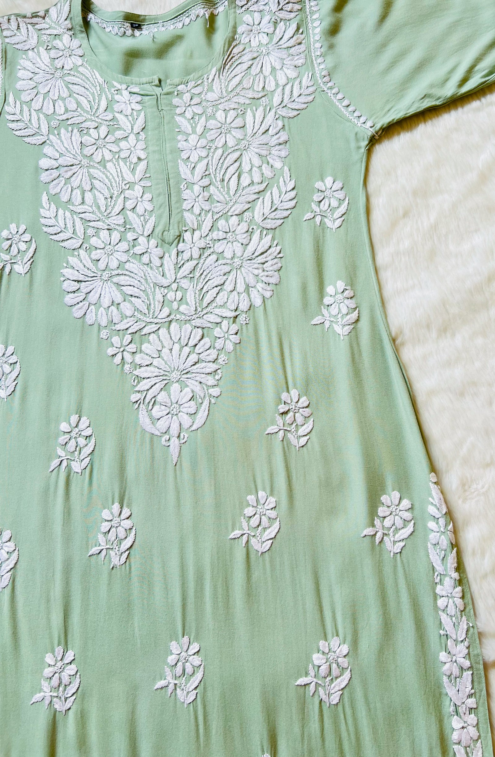 Fiza Pastel Green Rayon Chikankari Kurta Set