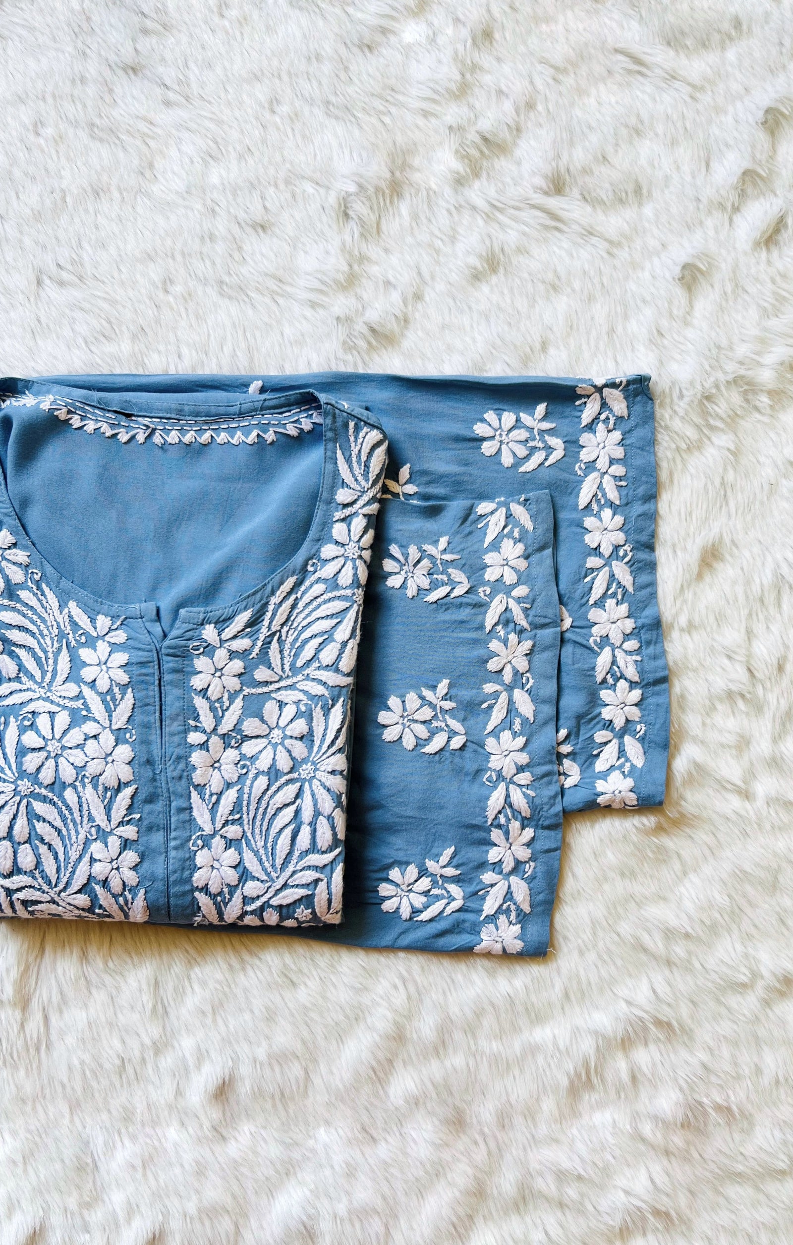 Fiza Powder Blue Rayon Chikankari Kurta Set