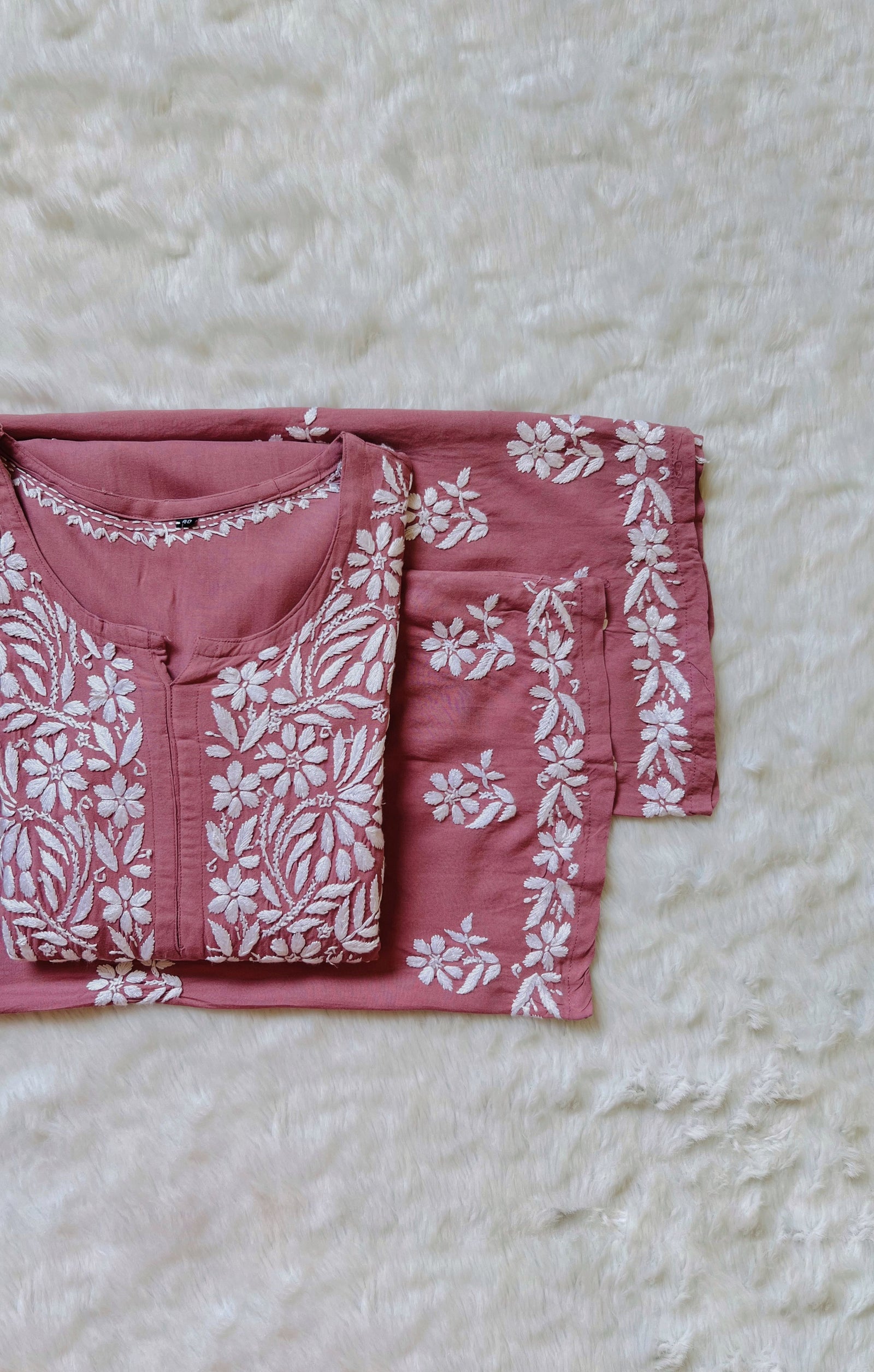 Fiza Rose Pink Rayon Chikankari Kurta Set