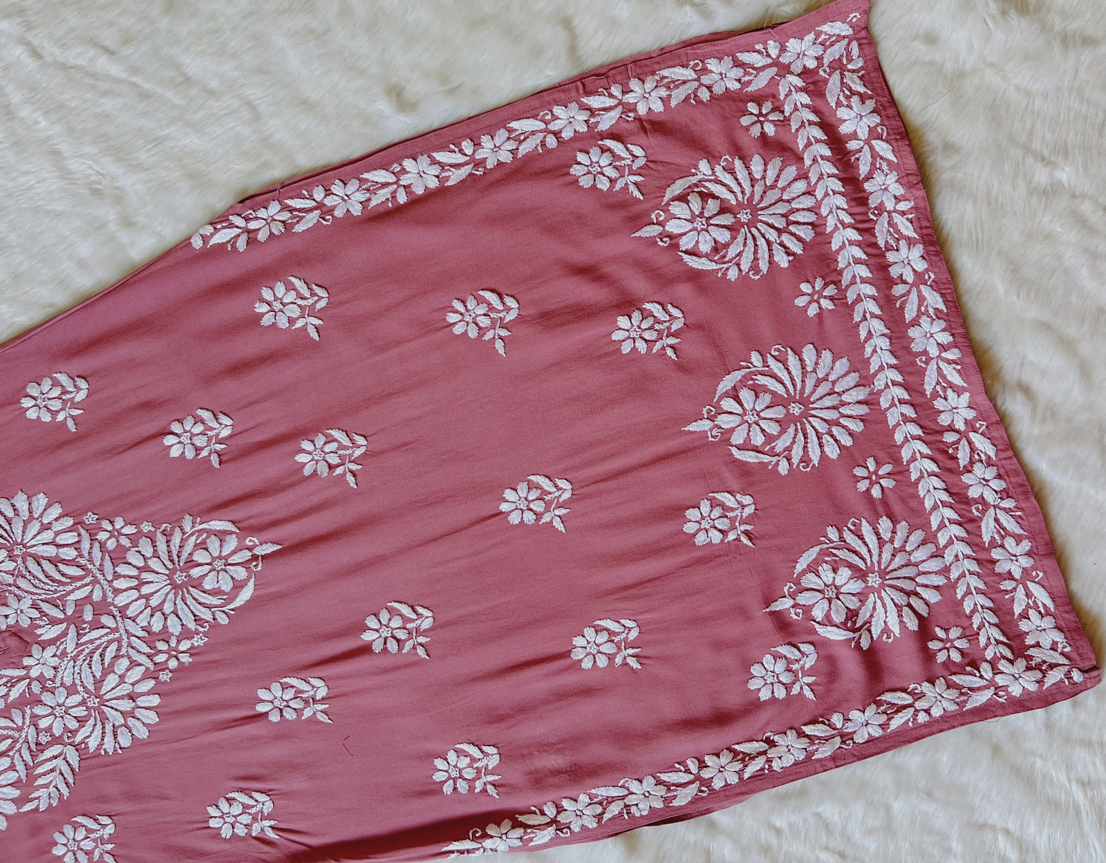 Fiza Rose Pink Rayon Chikankari Kurta Set