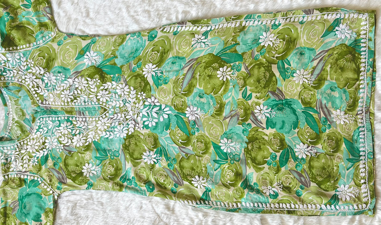 Green Long Rayon Printed Kurta