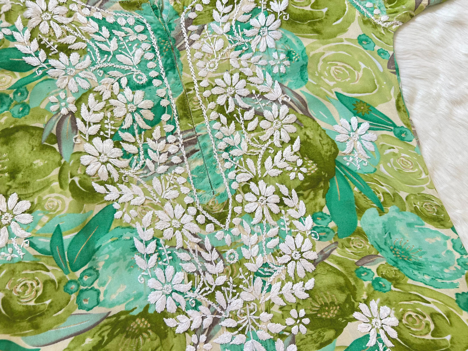 Green Long Rayon Printed Kurta