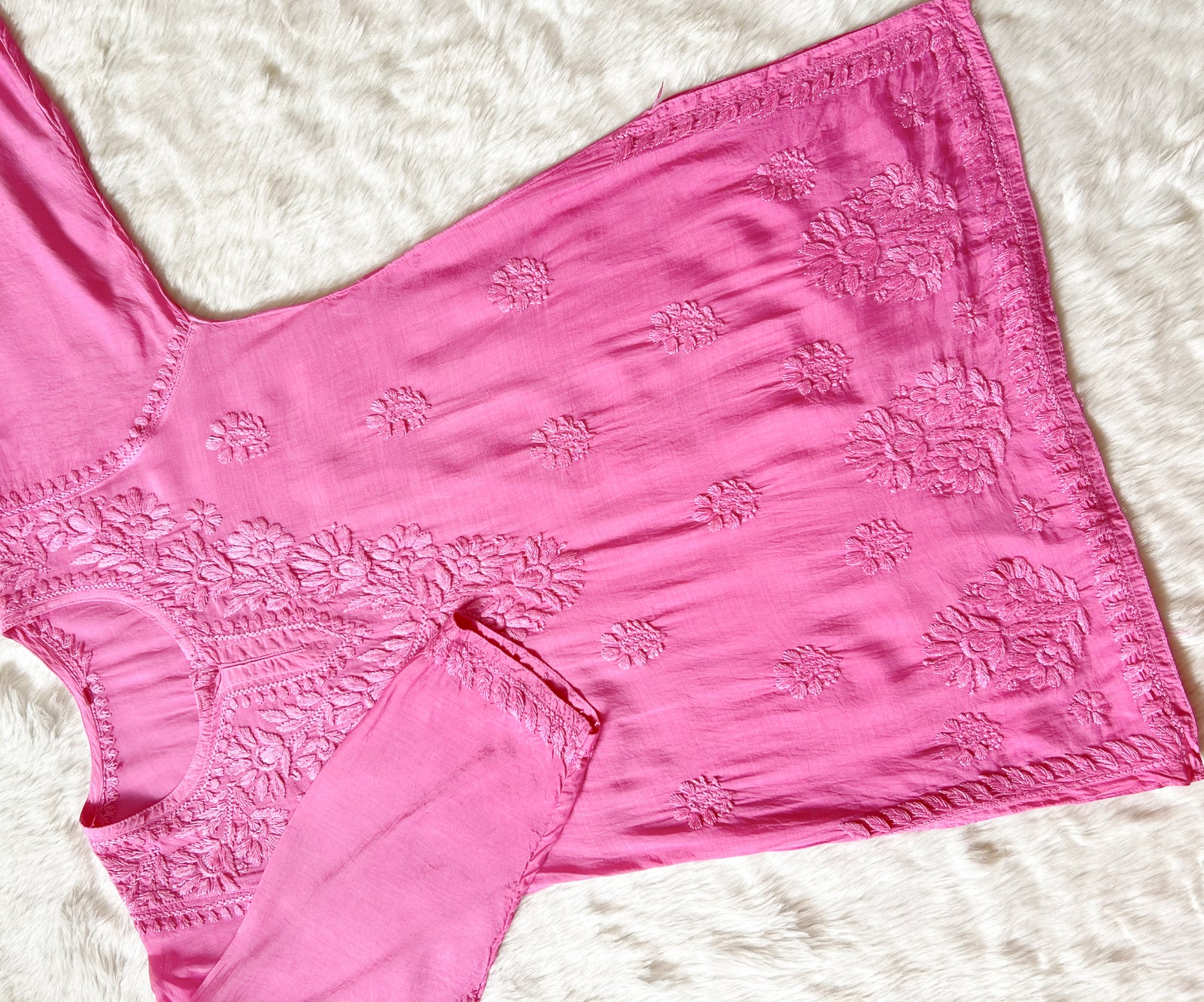 Gul Baby Pink Short Muslin Chikankari Kurta