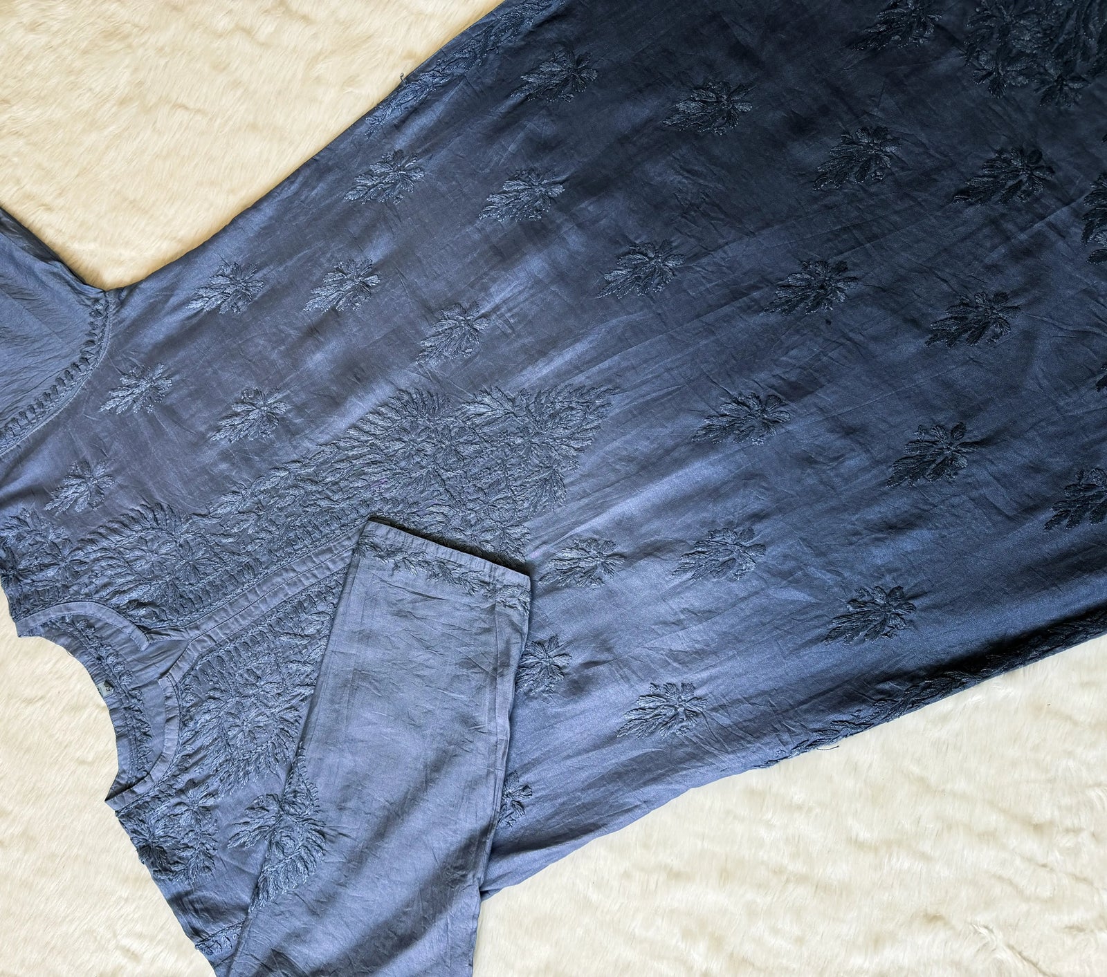 Gul Grey Chanderi Plus Size Chikankari Kurti