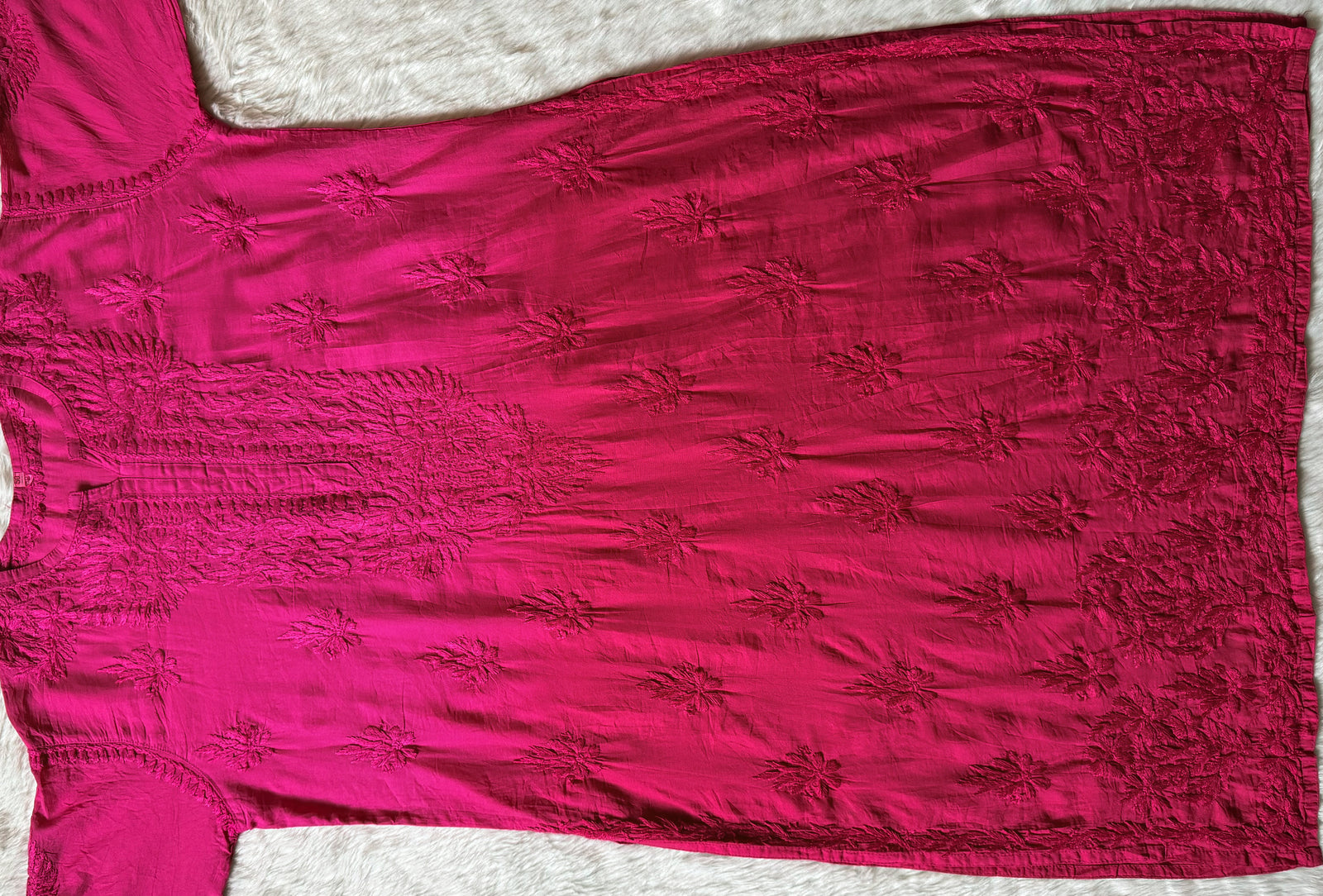 Gul Hot Pink Chanderi Plus Size Chikankari Kurti