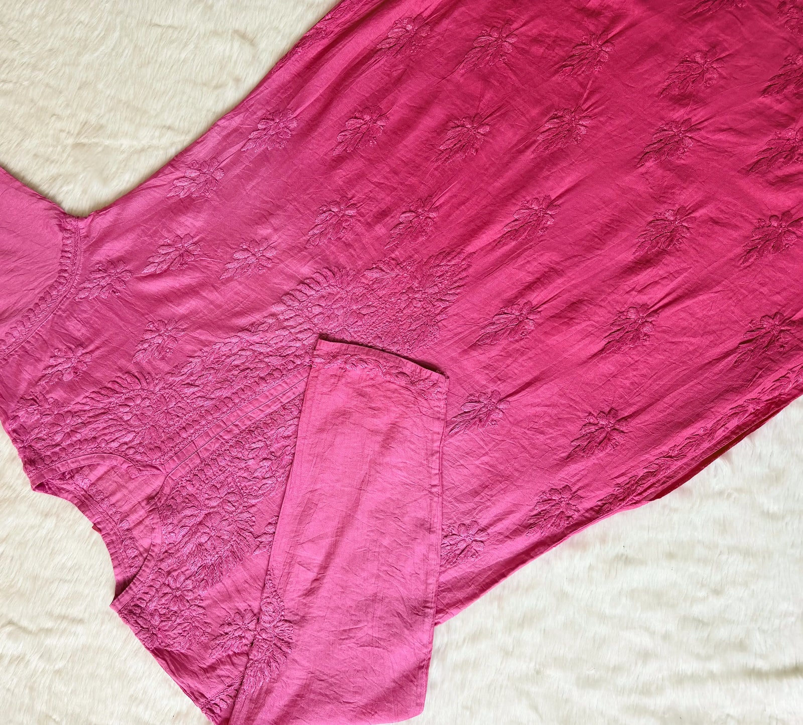 Gul Mauve Pink Chanderi Plus Size Chikankari Kurti