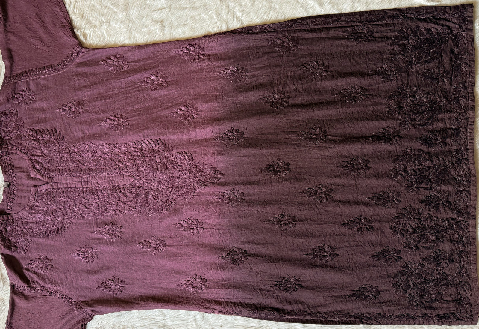 Gul Mauve Purple Chanderi Plus Size Chikankari Kurti